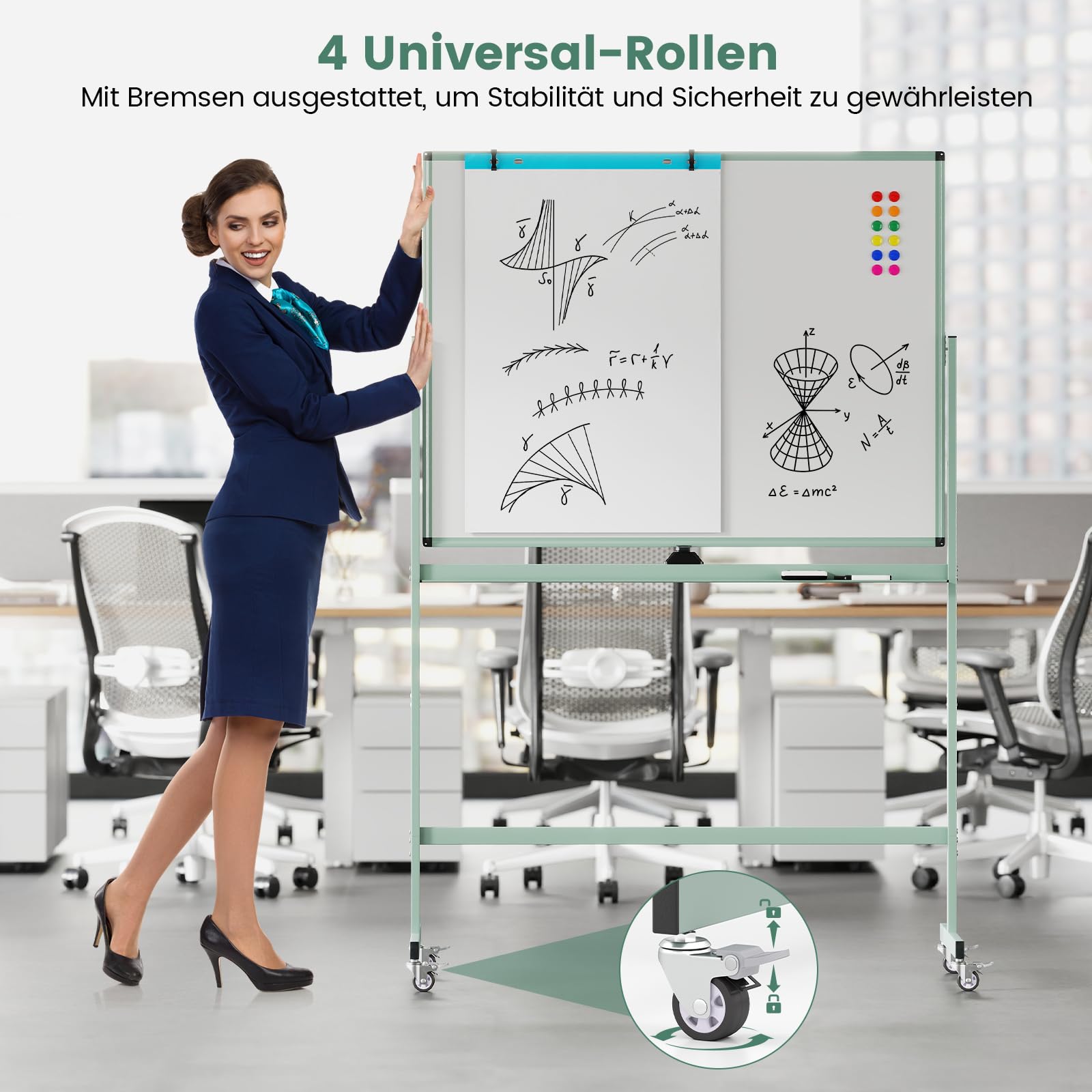 GOPLUS 120x90cm Mobiles Whiteboard mit Ständer & Flipchart, Höhenverstellbares doppelseitiges Whiteboard mit abschließbaren Rollen, um 360° drehbare magnetische Tafel mit Alurahmen & Zubehör(Grün)