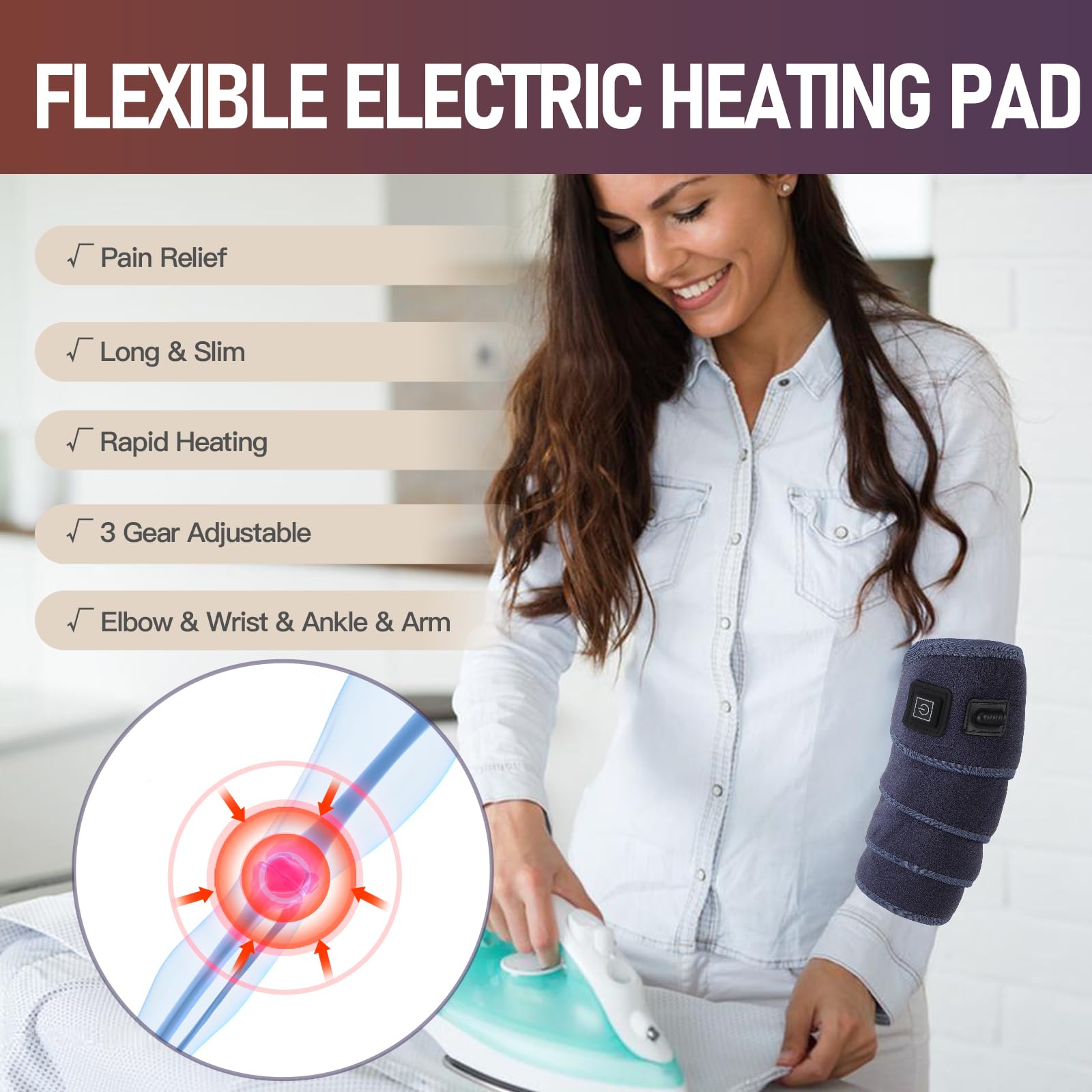 Wrap Around Heating Pad, Versatile Heating Pad for Elbow, Wrist, Ankle, Leg, Body, 3 Heating Levels Strip Type Heating Pad Wrap, 45