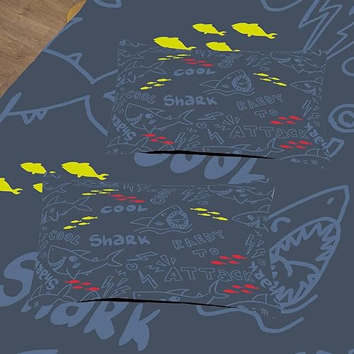 Miniatura 4 de NINENINE Juego de ropa de cama de tiburón para niños, juego de ropa de cama de tiburón con 1 edredón y 1 funda de almohada