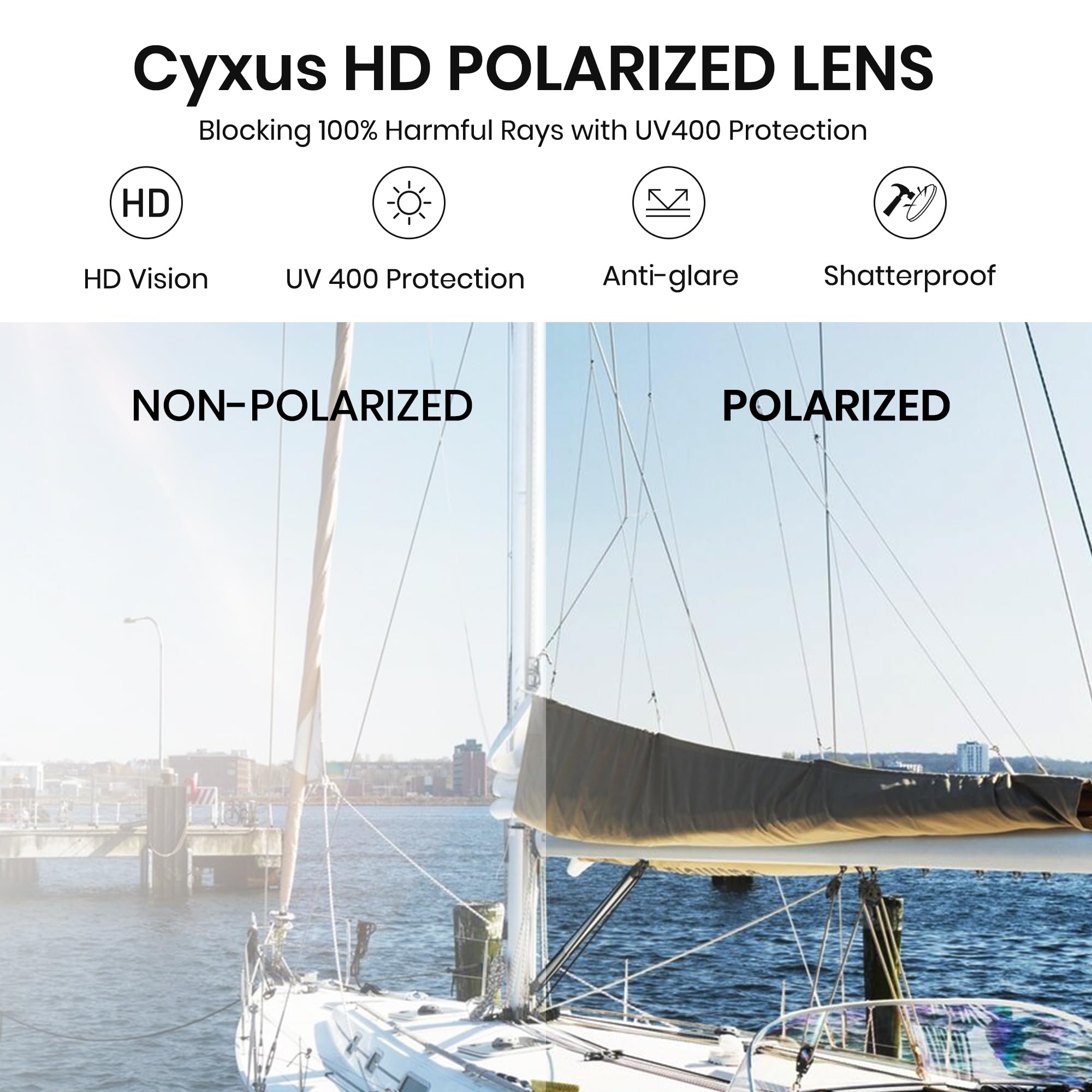 Cyxus Gafas de sol para hombre y mujer, clásicas, polarizadas, para exteriores, UV 400, para conducir, pescar, viajar, P1131