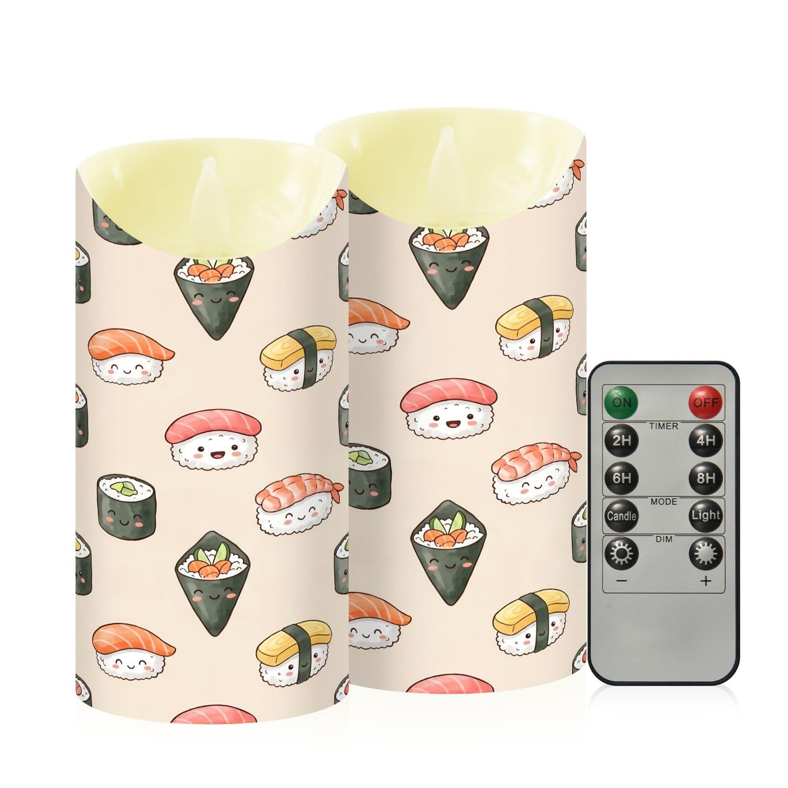 Ewusp Sushi Flameless Candles Battery Operated Flickering LED Pillar Candles Set of 2 with Remote Control & Timer, for Home Decor Wedding Holiday Party Centerpieces