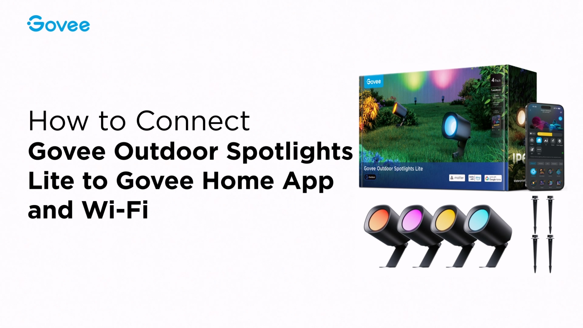 Image of Govee Outdoor Spotlights Lite 4 Pack, IP67 Waterproof Spotlights, WiFi | Landscape Lighting Work with Alexa, Matter and Google Assistant, RGBWIC Color Changing Light for Outdoor Decor, Patio Decor