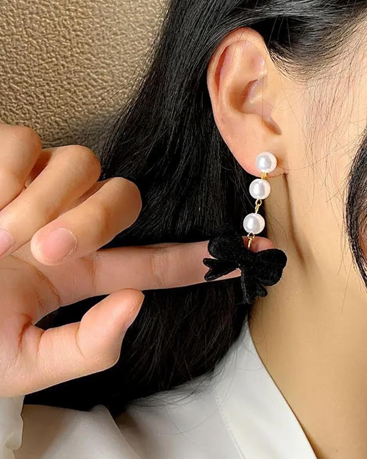 2 Pairs Black Bow Earrings for Women Black Velvet Pearl Bow Earrings Rhinestone Bowknot Dangle Ear-rings Elegant Ribbon Bowtie Ear-rings Wedding Party Prom Jewelry Gifts - Image 3