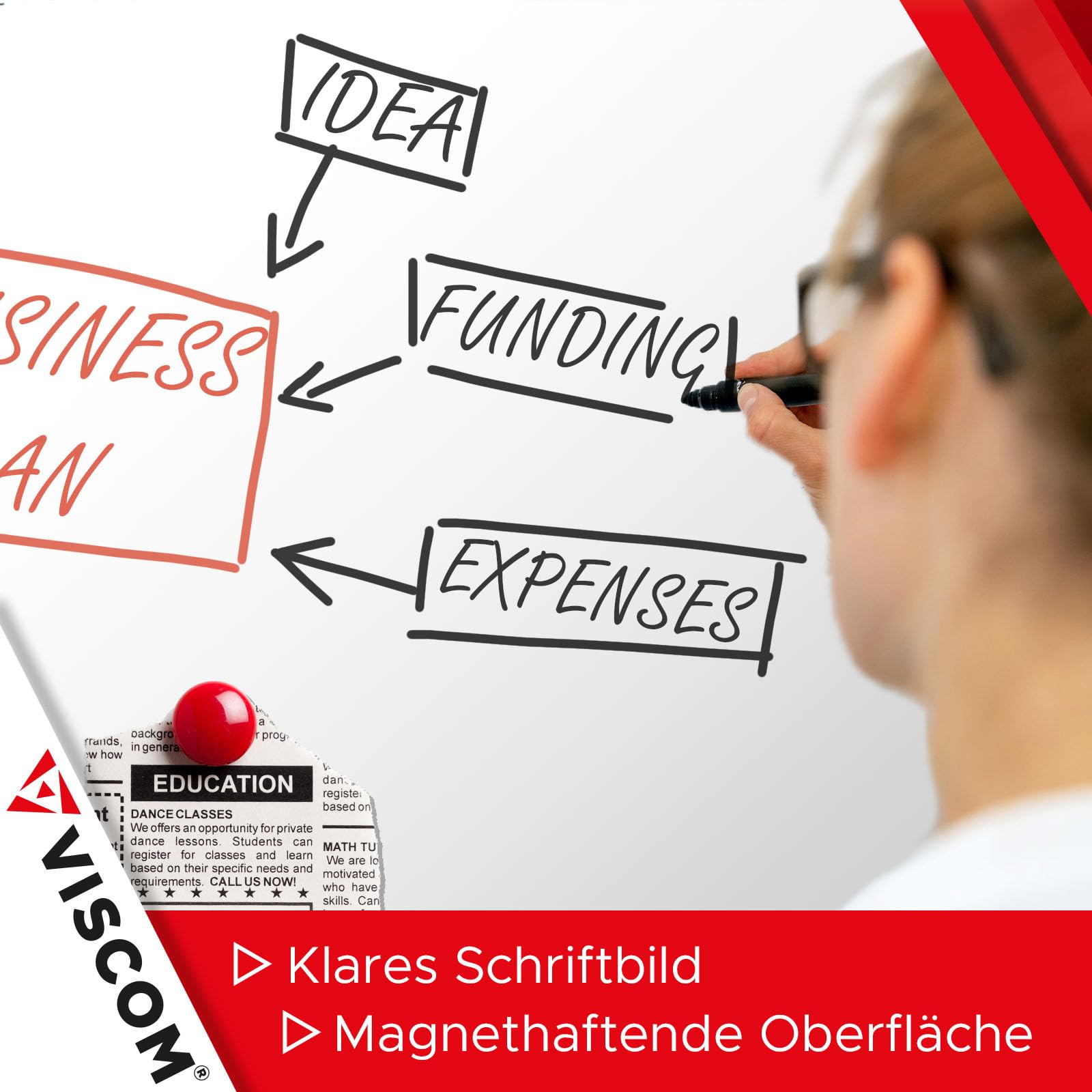 VISCOM Whiteboard magnetisch 75 x 110 cm Magnettafel Alurahmen beschreibbar abwischbar kratzfest