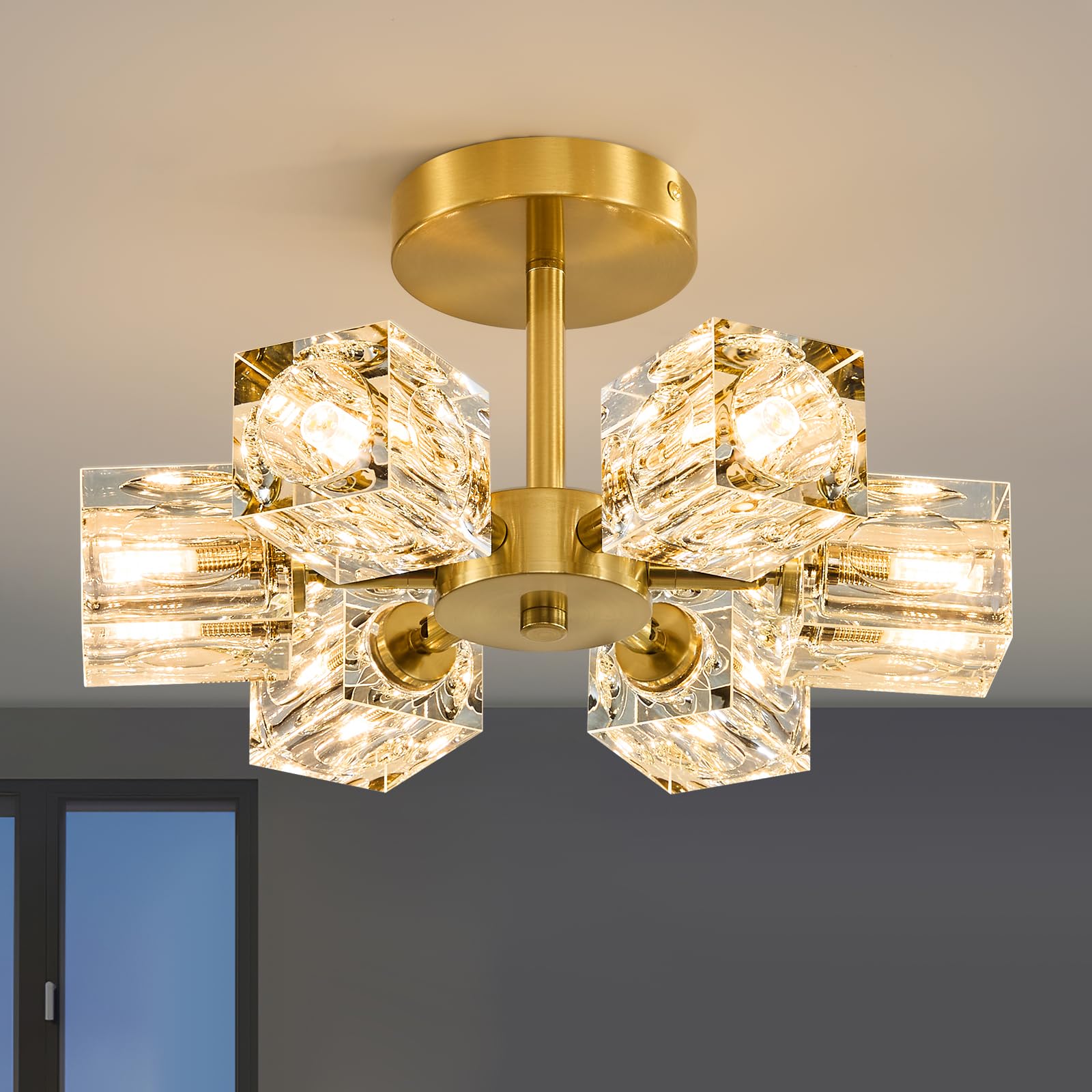 BlesULuk K9 Crystal Semi Flush Ceiling Light