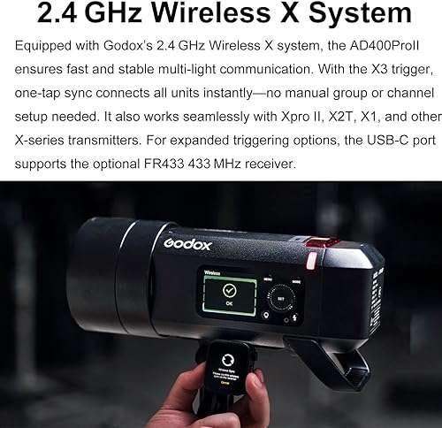 Vista 6 de GODOX AD400 Pro II AD400Pro II AD400ProII 2.4G TTL 1/8000 HSS 400Ws Flash para exteriores, Batería de 21.6V/2600mAh, Tiempo de reciclaje de 0.01~1s