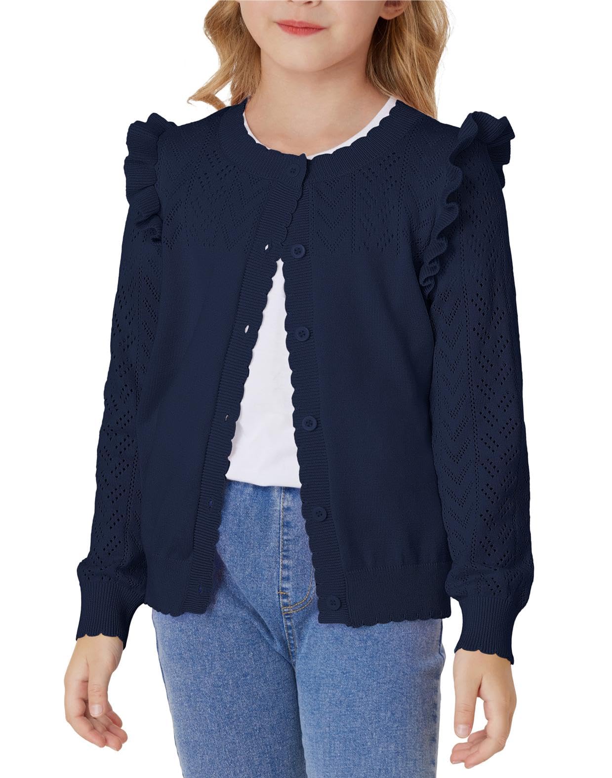GRACE KARIN Cárdigan ligero de manga larga con cuello redondo para niñas con botones para niños