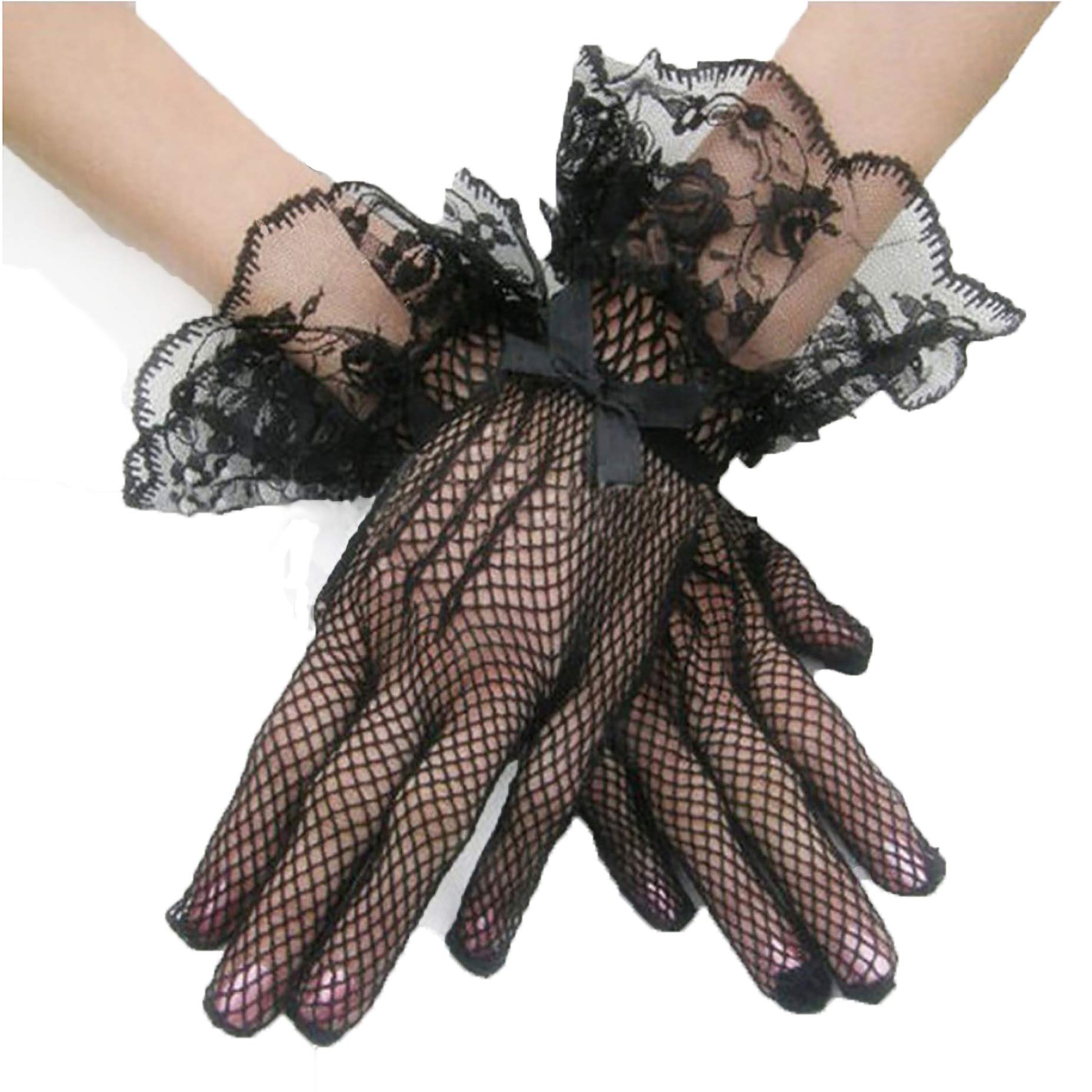 SCHOLMARTBridal Lace Rhinestone Fingerless Gloves for Wedding Party Prom White, Black, Fishnet, Bridemate Handband