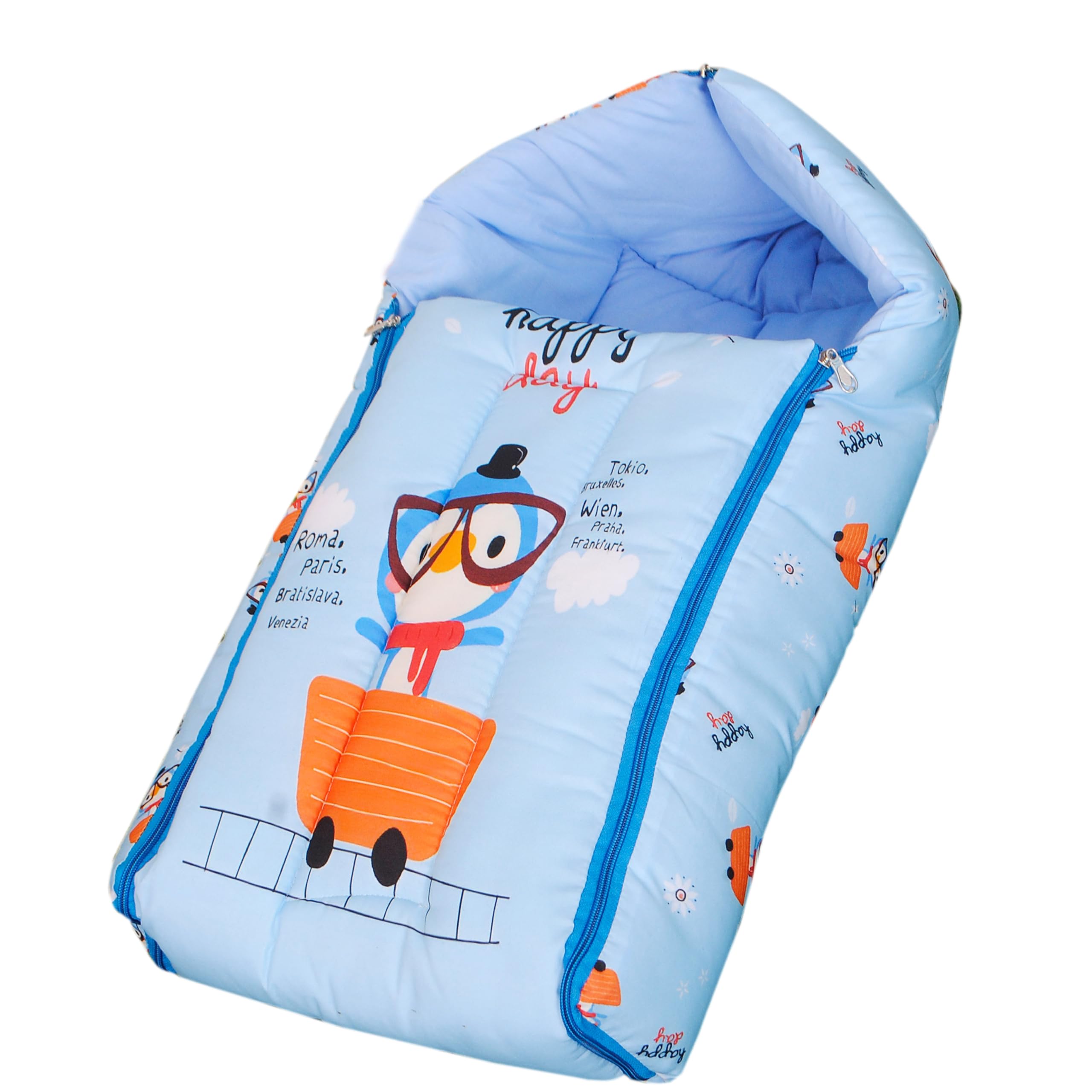 Kanani 3 in 1 Baby Sleeping Bag and Carry Nest for New Born Babies and Infants | 70 X 49 cm Cotton Bedding Sleeping Carry Bed for 0-6 Months Babies (Blue)