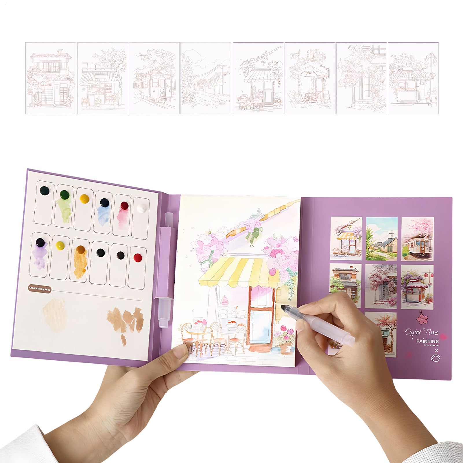 Calm Down Watercolor Exercise Book - Painting Activity Set, Art Workbook | For Teens, Women, Students, Road Trip, Bedroom, Party,