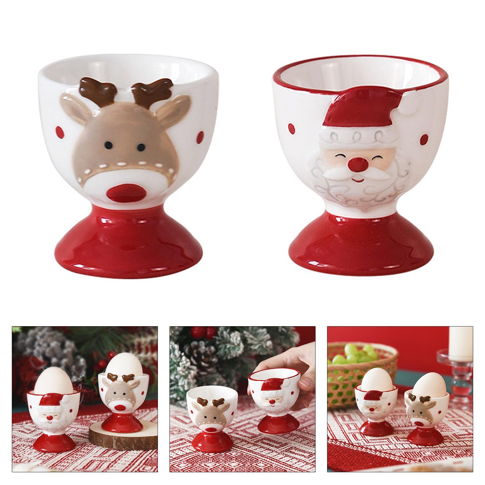 Ceramic Santa/Deer Eggs Holder Cup Small Wine Cup Holiday Drinkware Breakfast Tabletop Accessory Kitchen Accessories