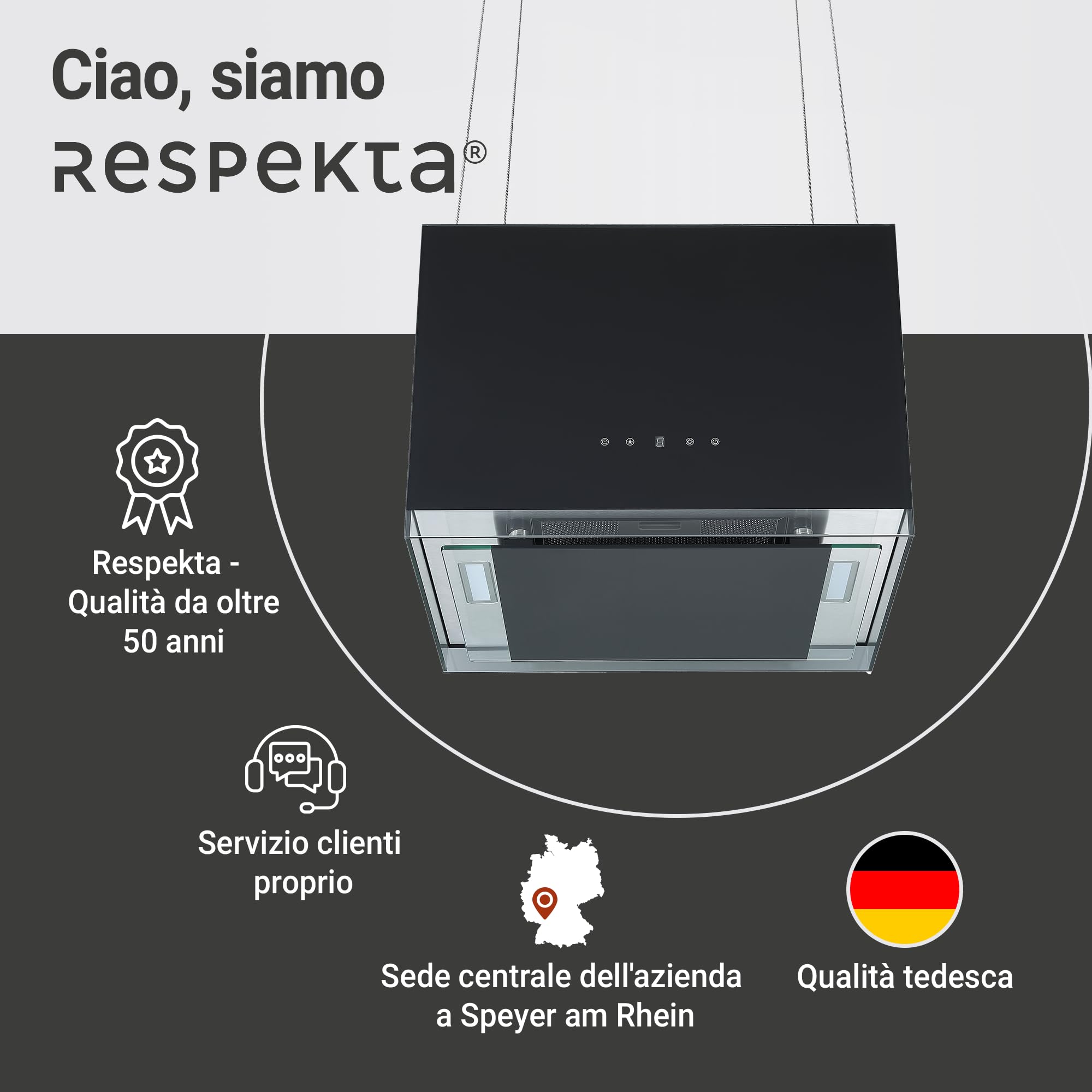 Respekta Centa Design Campana extractora de isla 50 cm/con mando a distancia/color negro/clase de eficiencia energética A+ / máx. 67 dB/flujo de aire 531,8 m³/h / CH11051IS