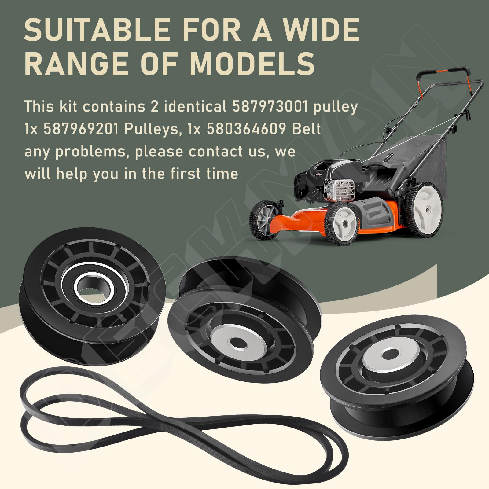 Polea tensora para cortacésped 587973001 para modelos Husqvarna HU675AWD, HU725AWD, HU700AWD, HU725AWD, Poulan PR675AWD, PR675AWD, sustituye a 5879730, 581904001 (kit de correa de polea)