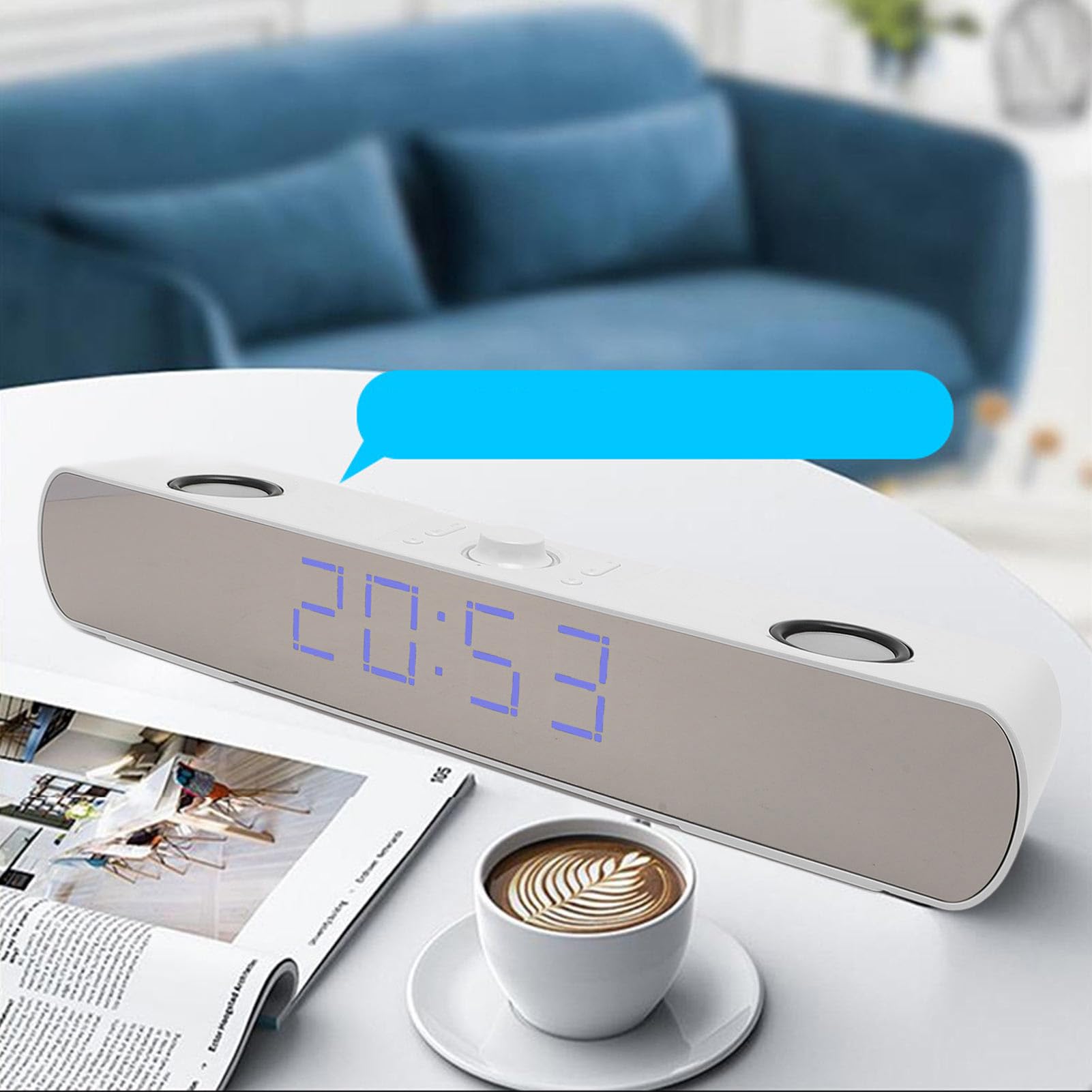CCYLEZ Głośnik komputerowy Bluetooth, radio z budzikiem FM, z wyświetlaczem, wbudowanym subwooferem HiFi stereo, Bluetooth 5.3 i złączem USB, do komputera stacjonarnego, laptopa, wyświetlacza (biały)