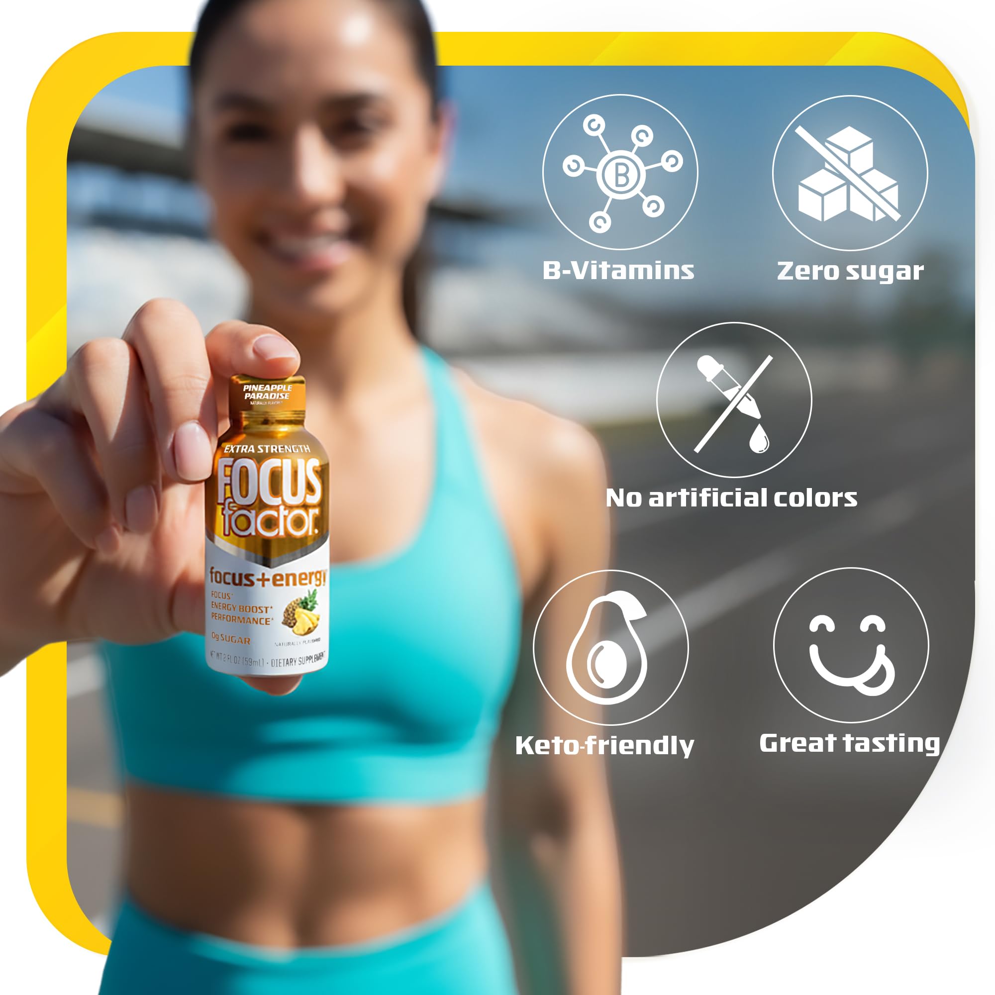 Focus Factor Extra Strength Focus + Energy Shots - 12 x 2oz Bottles (Pineapple Paradise Flavor) - Powered by Nootropics with Caffeine, L-Theanine, Ginkgo, Bacopa, L-Tyrosine, Alpha GPC — Amazon image 5
