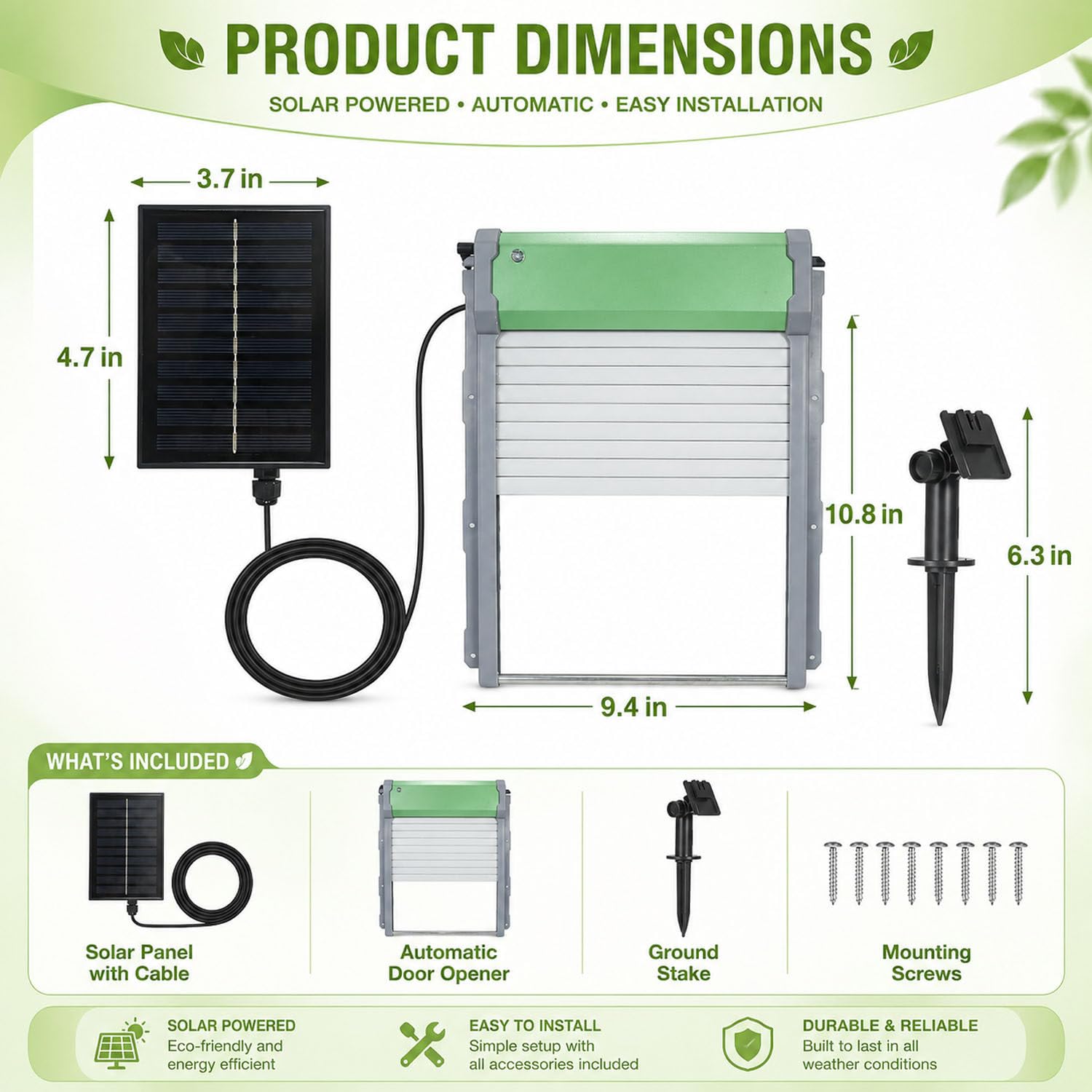 Puerta avícola solar sin corriente con mando para gallineros de jardín | Puerta avícola automática solar batería litio integrada autocargable con suministro sin conexión eléctrica