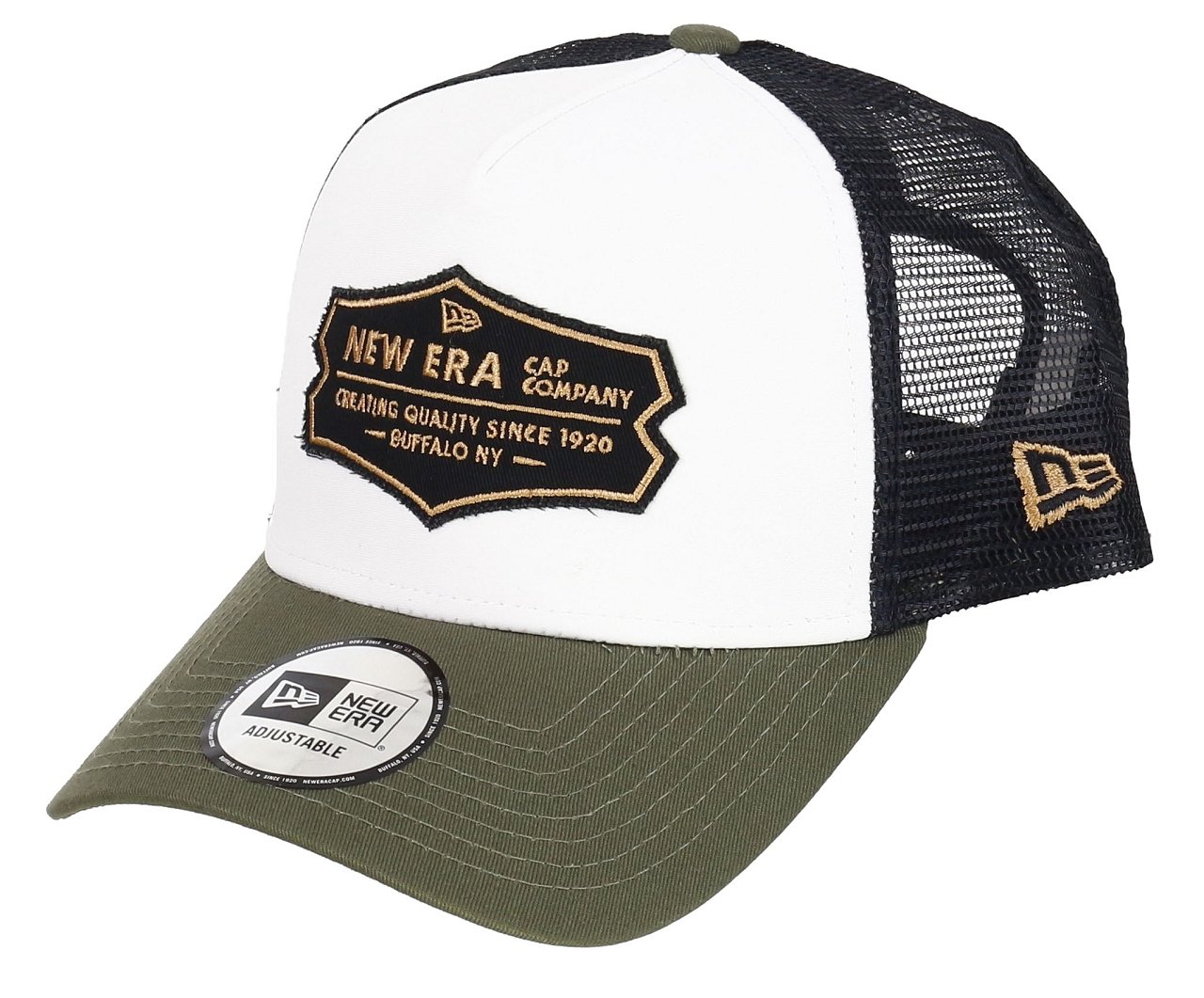 Adjustable Trucker Cap - Retro 5-Panel White/Olive