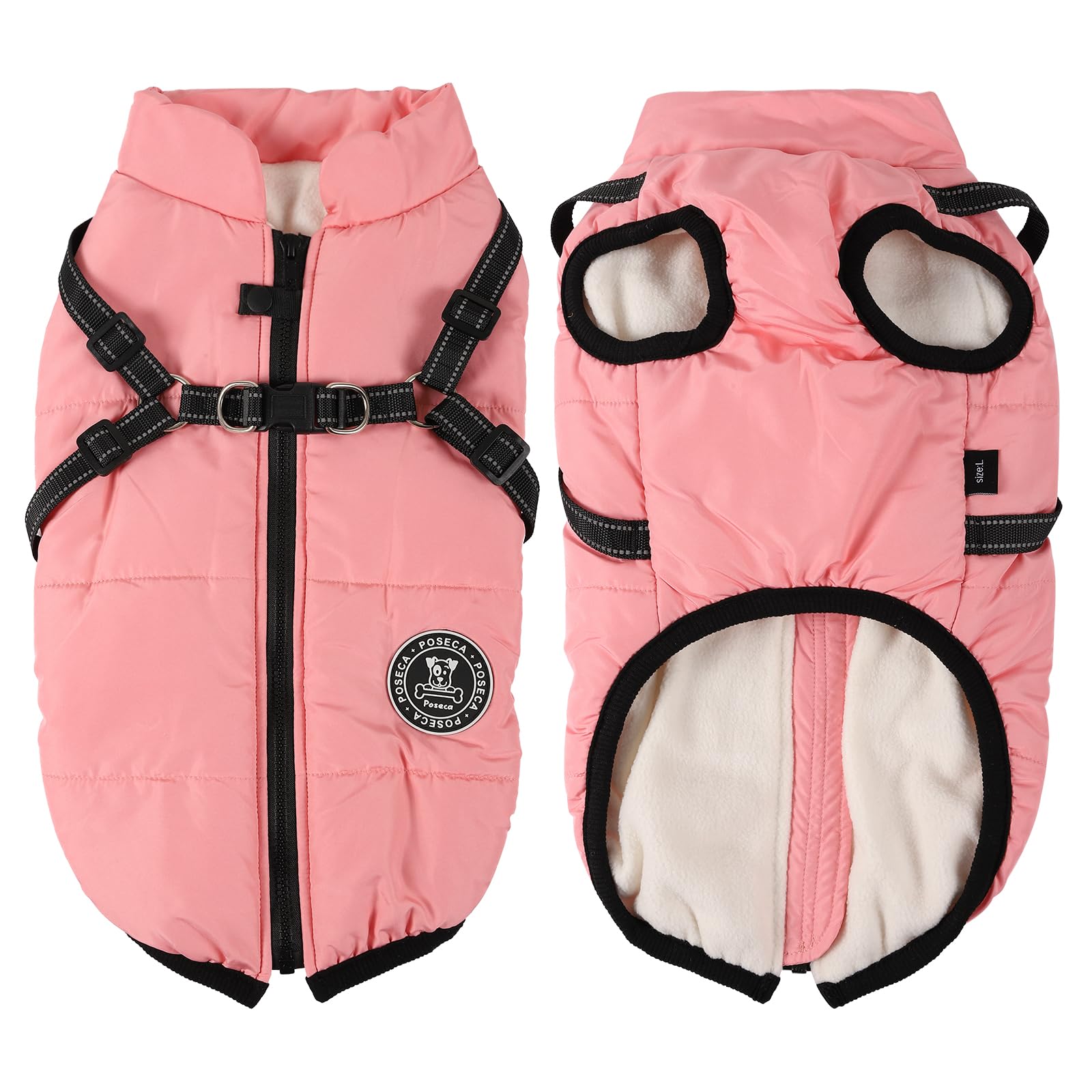 Poseca Dog Clothes for Small Dogs Dog Coat Waterproof Winter Jacket Warm Vest Dog Clothes Dog Coat Warm Winter Dog Jacket with Dog Harness for Small Medium Large Dogs (pink, 4XL)