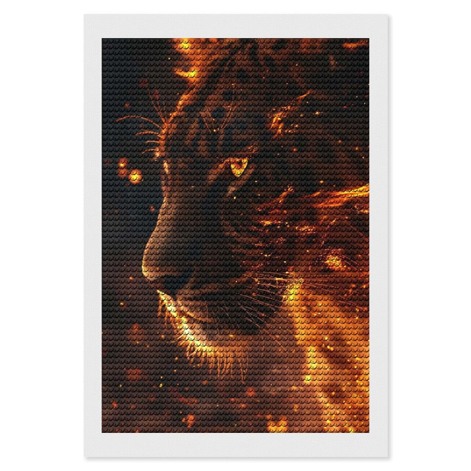 Junmoney Fiery Tiger Portrait(2) Diamond Painting Canvas Kit 8"x12", Round Gems, Living Room Decor, Seasonal Gift Choice, Modern Decor