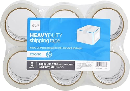 Office Depot Cinta de envío, resistente, 1.89 pulgadas x 43.7 yardas, transparente, paquete de 6, 0M01199