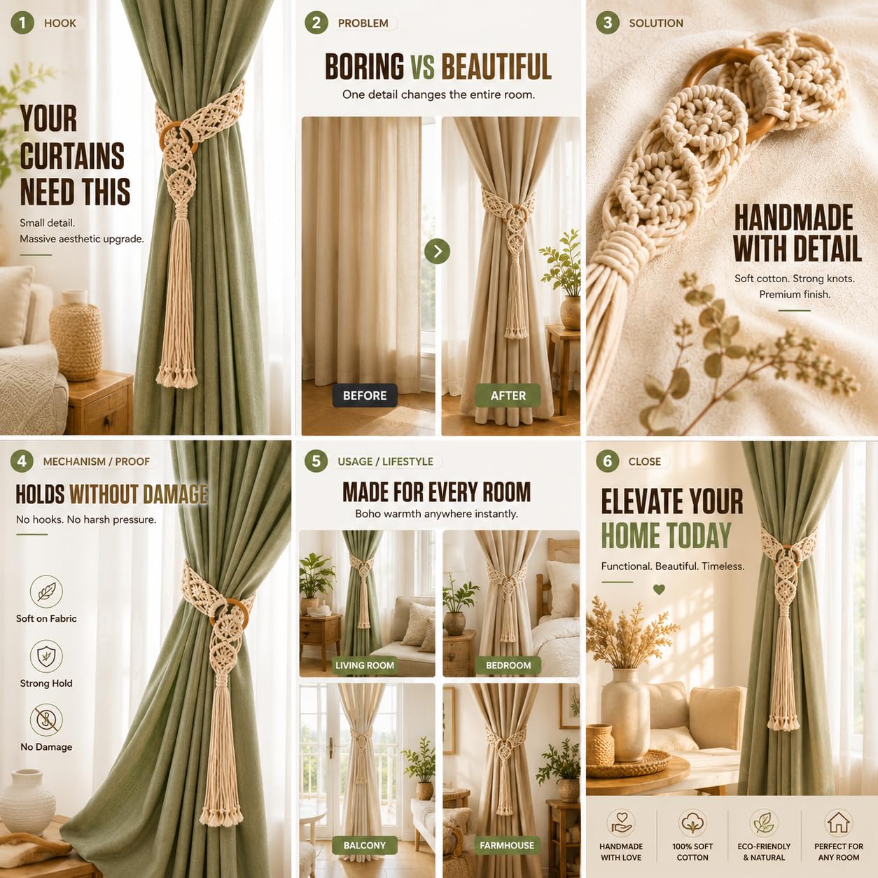 Macrame Curtain Tiebacks - Boho Home Decor -4