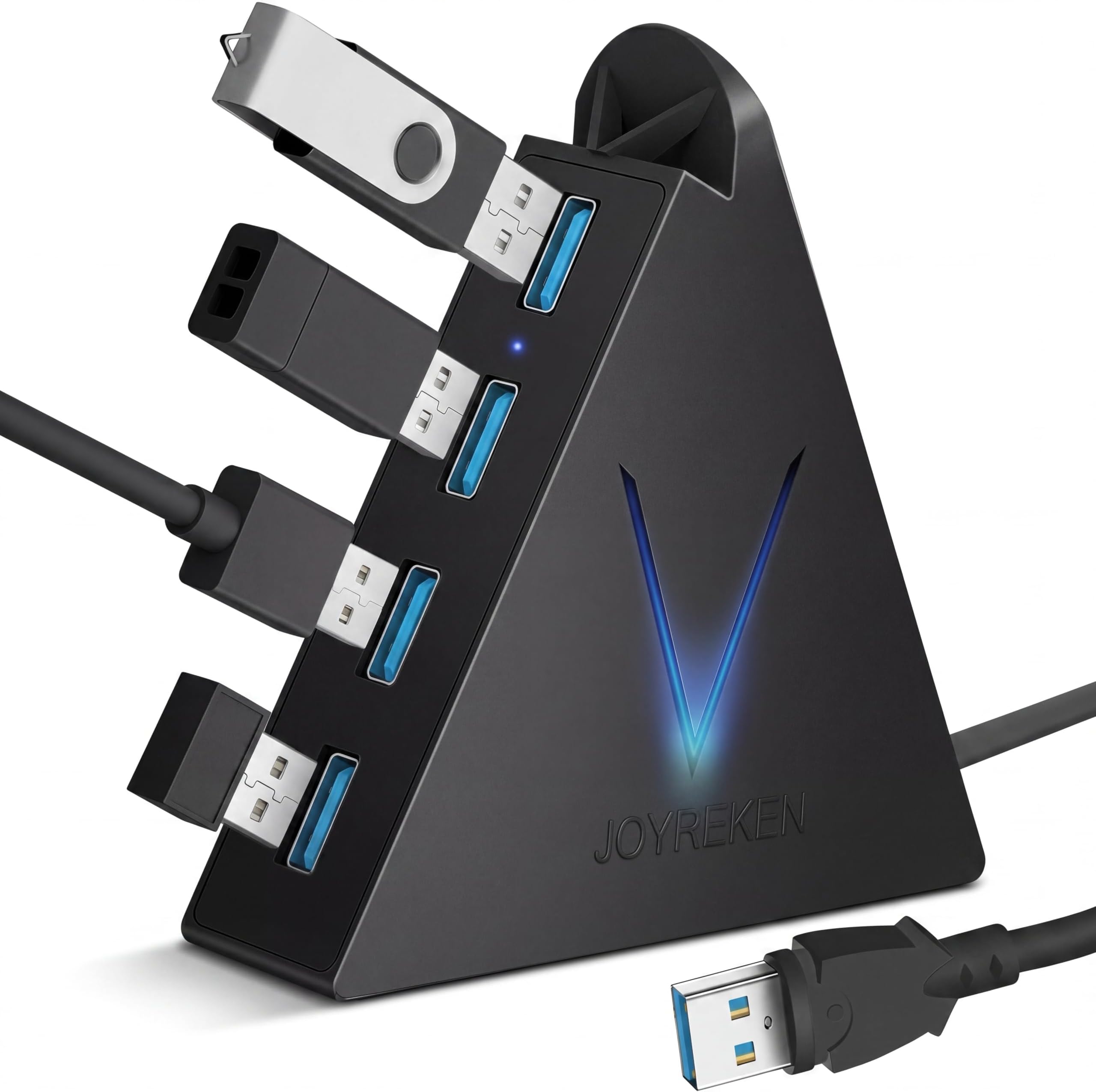 4-Port USB 3.0 Hub, FlyingVHUB USB Hub Tower with 2 ft Extended Cable,USB Splitter for Laptop,PC,PS4,PS5,Xbox,Mouse,Keyboard, Flash Drive, U-Disk (Black)