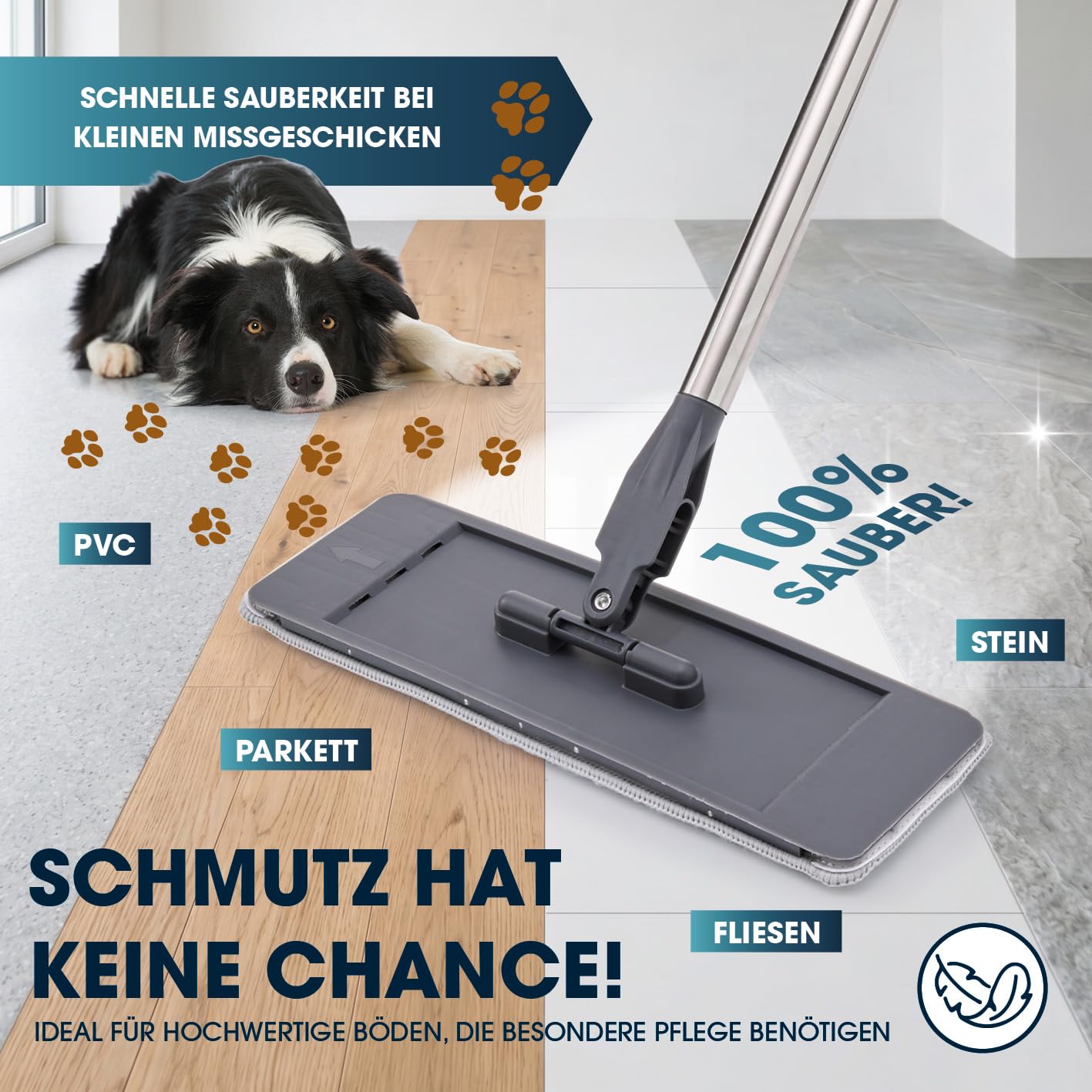 CLEANmaxx Komfort-Mopp DuoTank + Ersatz-Wischpad 2er-Set - Bodenwischer mit abnehmbaren Tanks, Wischmopp mit 100 % hygienisch getrenntem Frisch- & Schmutzwasser | Wash- & Dry-Zonen