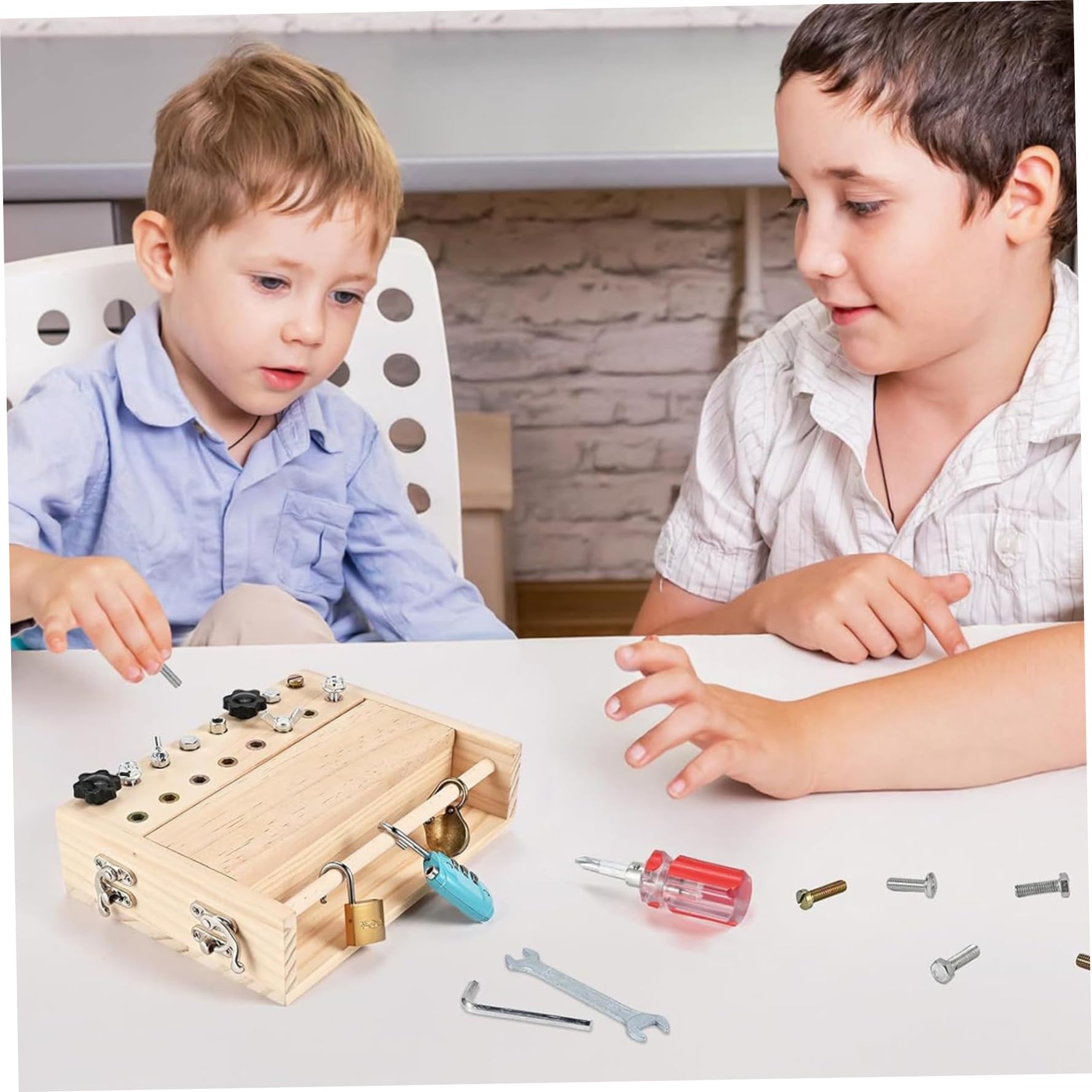 1 Tablero Ocupado, Destornillador de Madera, Juego de Tablero Ocupado Montessori con Cerradura y Llave, Juego de Herramientas para Preescolar Educativo para niños de 3 a 6 años