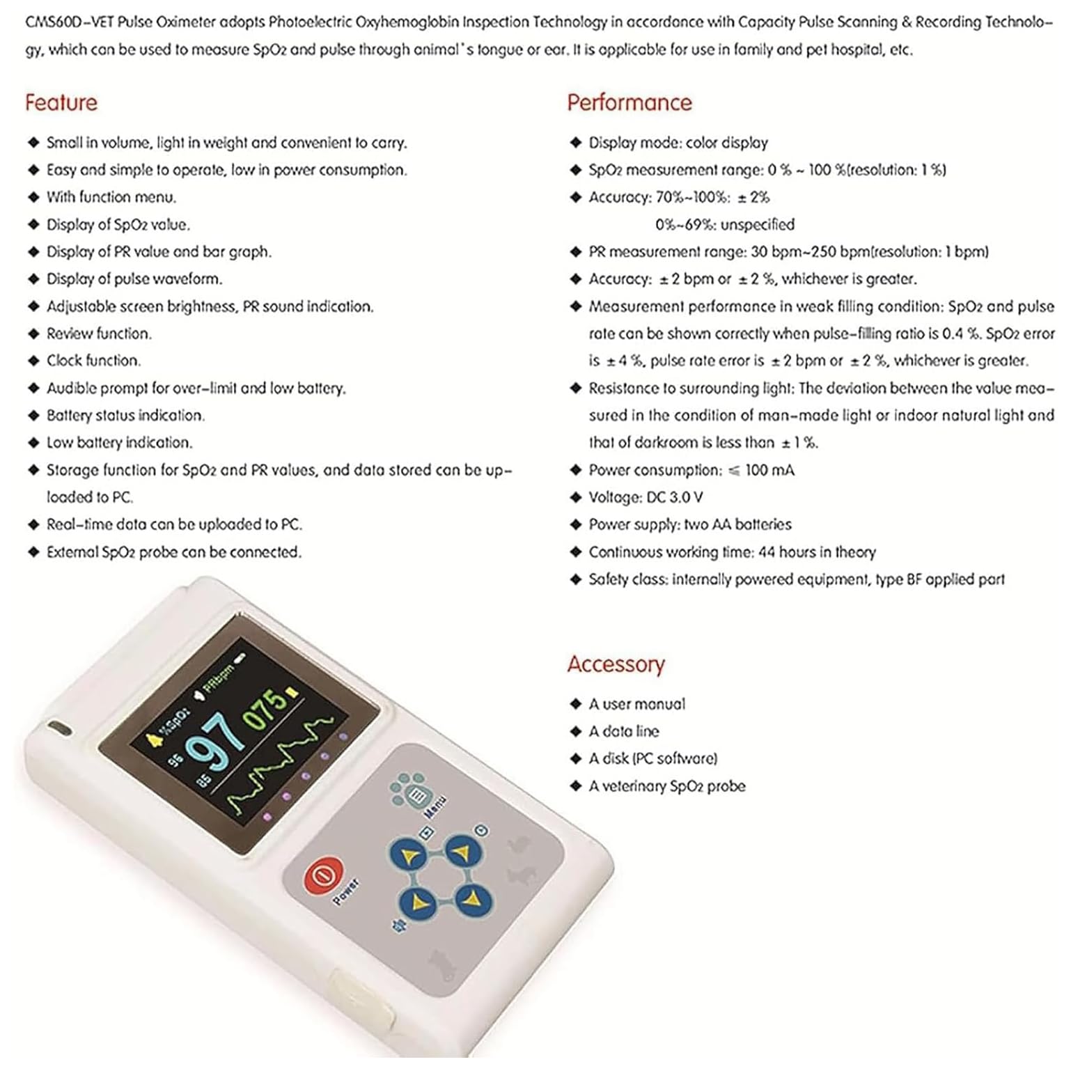 Oxímetro Veterinario portátil, Sensor SPO² para Oreja/Lengua, Monitor de frecuencia cardíaca para Animales, Pantalla de 1,8 Pulgadas, para Mascotas, Familia