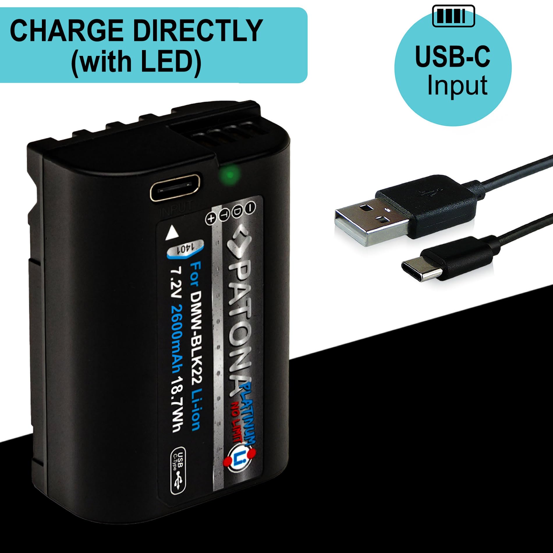 PATONA 2X USB-C Platinum Akumulator do Panasonic DMW-BLK22 BLK22E 2600mAh