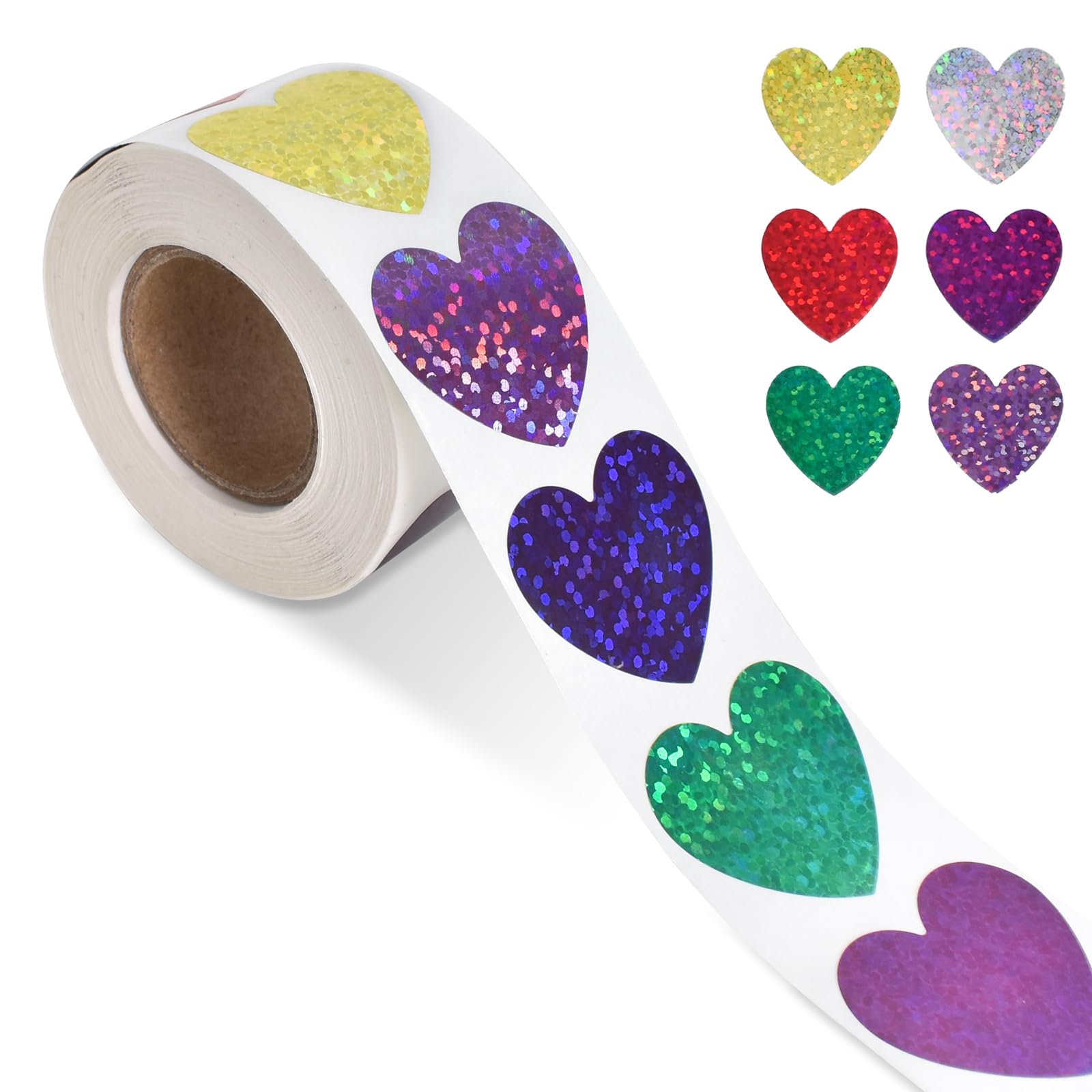 500 Piezas Pegatinas Decorativas Autoadhesivas, Holograma Brillantes Pegatinas Corazón, Estrellas Pegatinas para DIY Scrapbooking Tarjetas Decoración Regalo (Corazón)