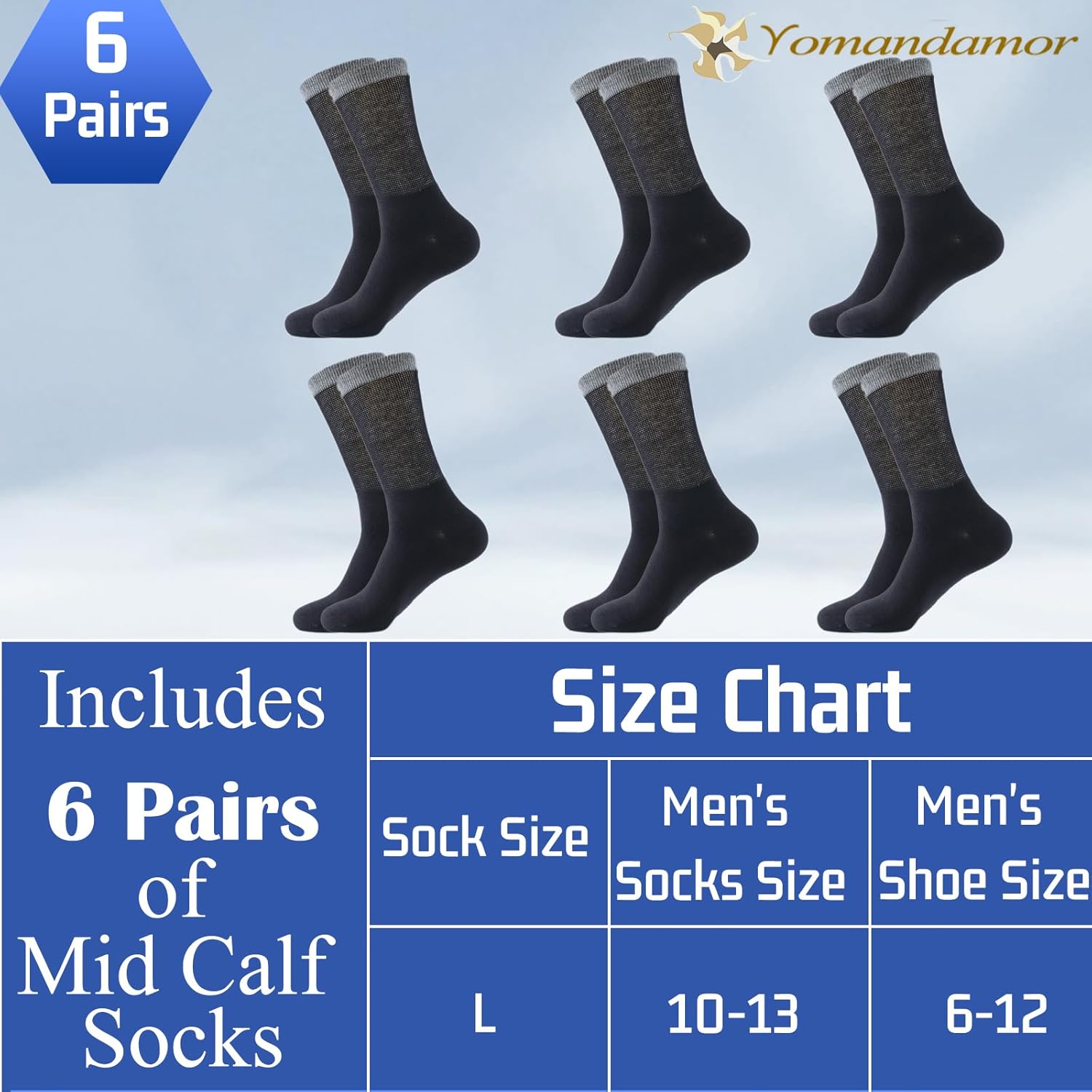 Yomandamor Best Mens Mid-Calf Diabetic Socks With Seamless Toe,6 Pairs L Size(Socks Size:10-13) - Image 6