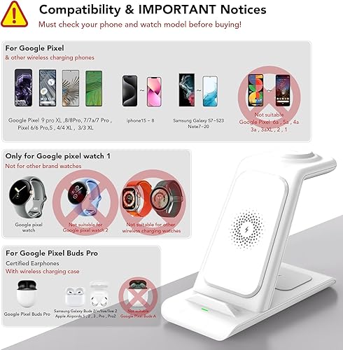 Miniatura 2 de Cargador inalámbrico 3 en 1 para Google Pixel Watch, Google Pixel 77 Pro66 Pro54, Pixel Buds Pro, estación de carga inalámbrica para múltiples