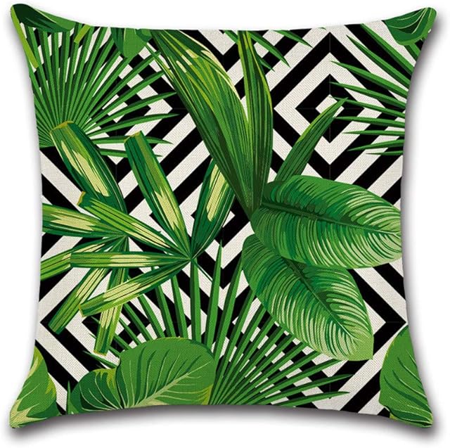 Suneast Tropical Green Leaves Cushion Cover Plant Flower Palm Leaf Decorative Throw Pillow Case Covers Square Pillowcase for Home Sofa Couch Bed Living Room Car Decor - 45 * 45cm - Style 1