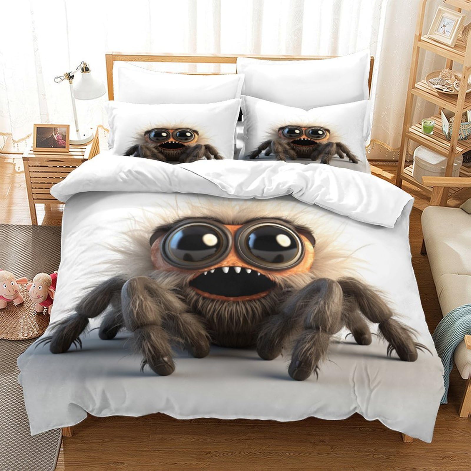 BARDYS Big Eyes Spider Comforter Covers for Teens And Adults 3D Print Reptile Quilt Cover Duvet Cover with Zipper Closure Bedding Set Soft Microfiber with Pillow Cases 3 Pieces Super King（260x220cm）