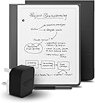 Kindle Scribe (2024 Release) 16 GB, an Amazon Premium Leather Cover and an Amazon Powerfast 9W Power Adapter