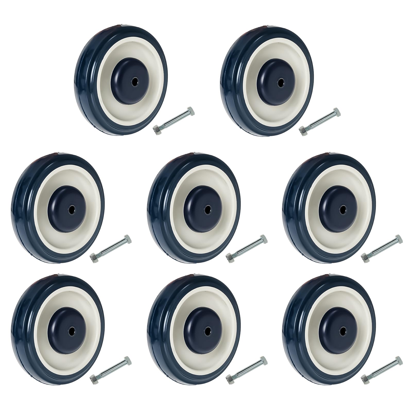 DUPDMKIN 8 Pack Shopping Cart Wheels, 5 Inch TPU Silent Replacement Wheels with Screws, Double Ball Bearings Caster Wheels for Supermarket and Grocery