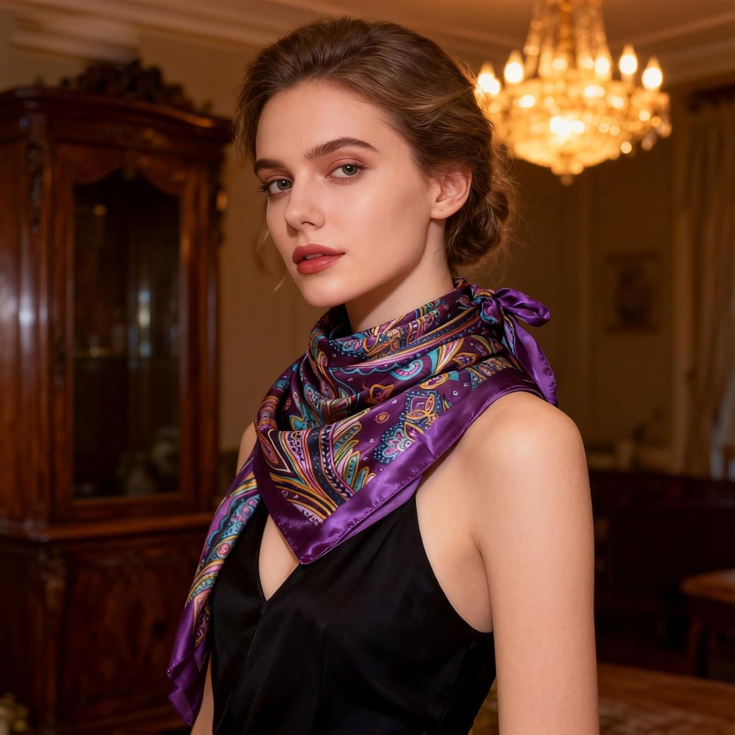 Ciormis 35" Silk Head Scarf for Women, 4 Pcs Satin Hair Scarf Square Silk Bandana Top Neck Scarves Hair Wraps for Sleeping - Image 5