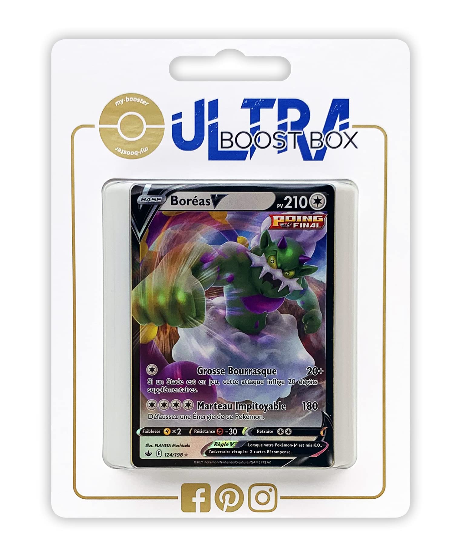 my-booster SWSH06-FR24-UB-124 Boréas V (Boreos V) 124/198 Focused Attack, Ultraboost X Epée et Bouclier 6 Règne de Glace, Box of 10 French Pokémon Cards