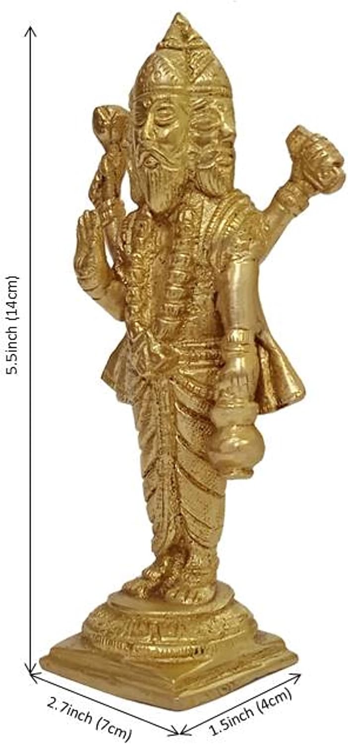 Purpledip Brass Idol Brahma (Thai Phra Phrom), Creator of Universe: Hindu God with Four Heads, Rare Collectible Statue (12045A)