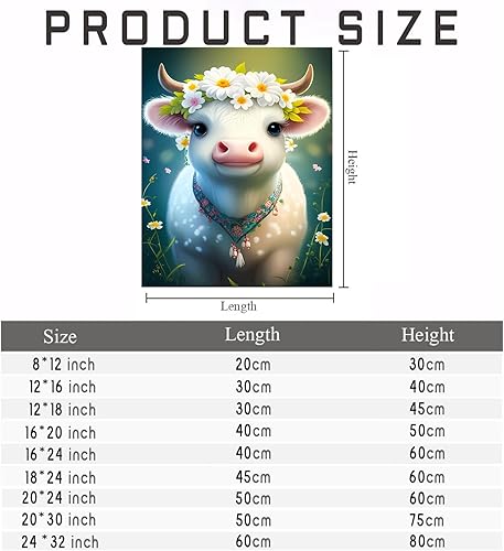 Miniatura 2 de VUEDJRO Bonita pintura de diamante de vaca con flores, kit de pintura de diamante redondo completo 5D, regalo de arte clásico, ideal para decoración