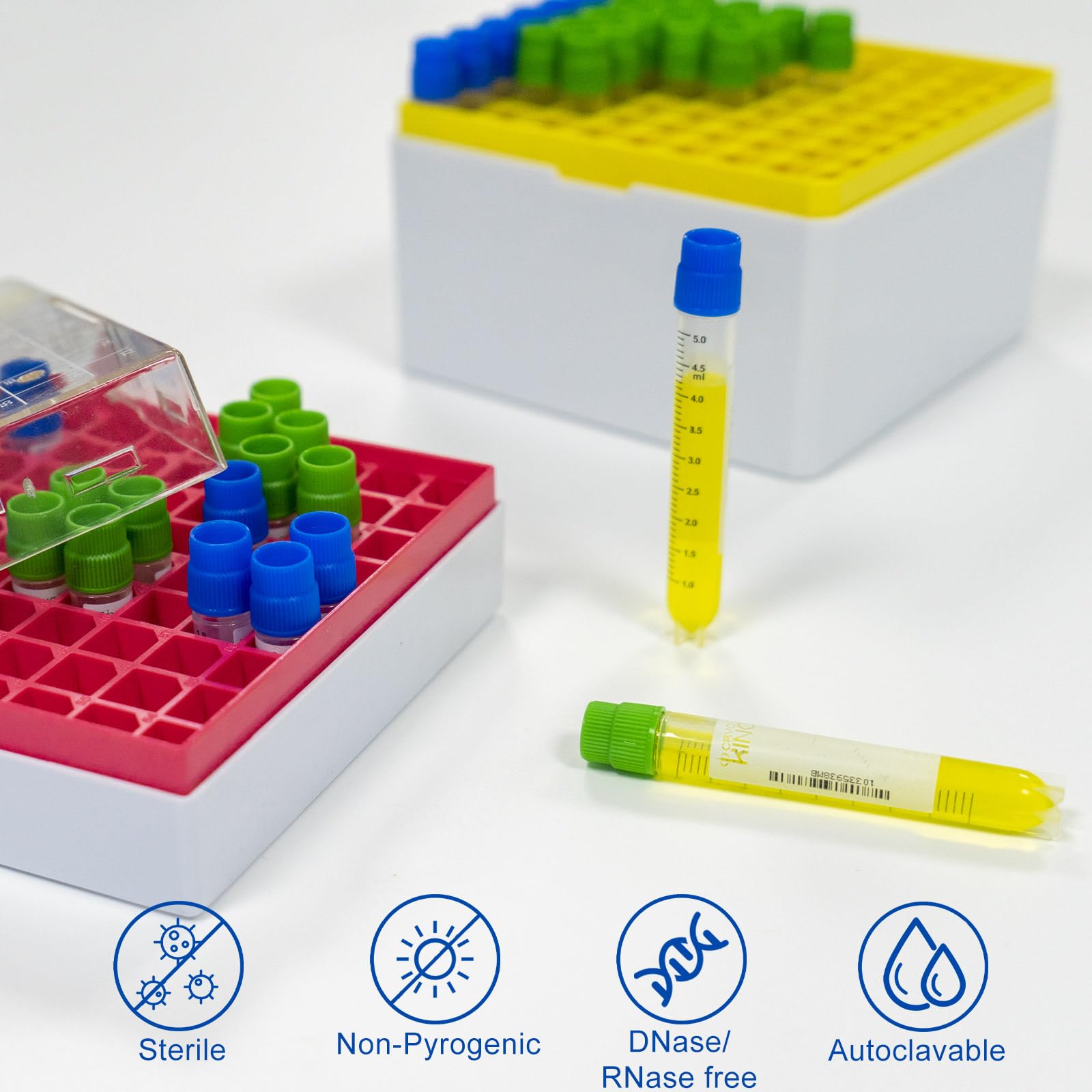 1000 Stück 5.0ml Kunststoff Kryoröhrchen, Probenröhrchen Kunststoff, Gefrierröhrchen mit Barcode und Schraubverschluss, Reagenzgläser Plastik für Labor Chemie Experimente (Grün)