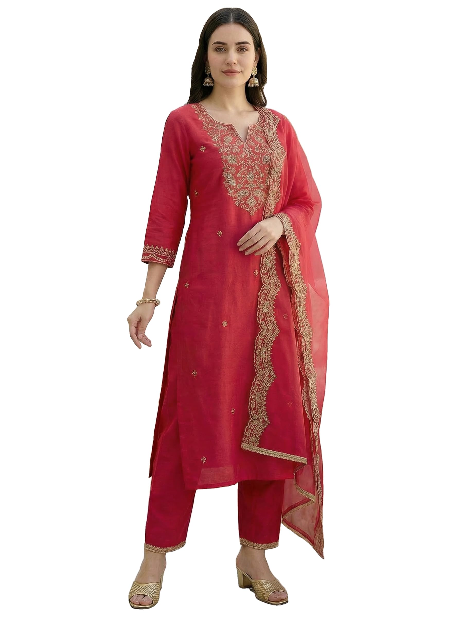 indo era Women's Embroidered Viscose Rayon Straight Kurta Pant with Dupatta Set-picture-13