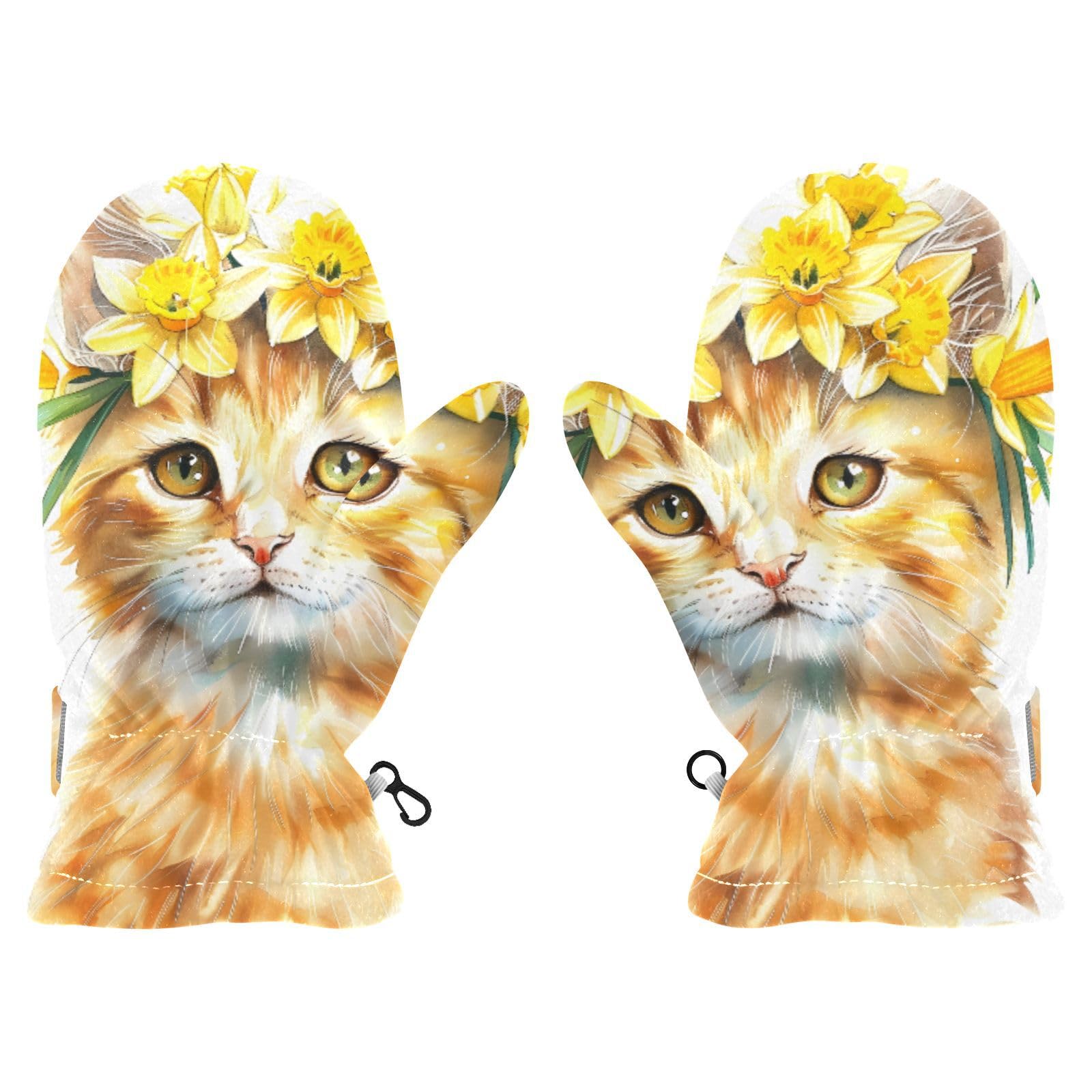 Kid's Winter Gloves Children Warm Gloves Cute Lovely Watercolor Cat for Boys Girl Age 2-4 Years