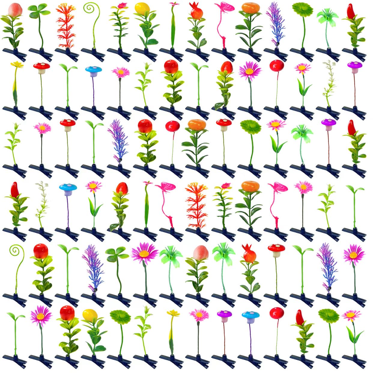 100 horquillas para el pelo de brotes de frijol, horquillas de estilo mixto, horquillas de brotes de flores, mariposas, hierba, hongos, accesorios para el cabello, accesorios para el cabello para