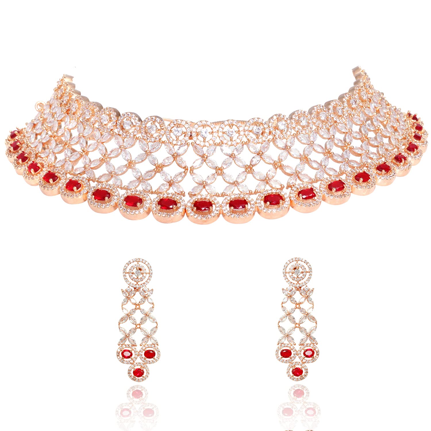 Beautiful Chandelier Cubic Zirconia AD Necklace Earring for Girls & Women Jewellery Set