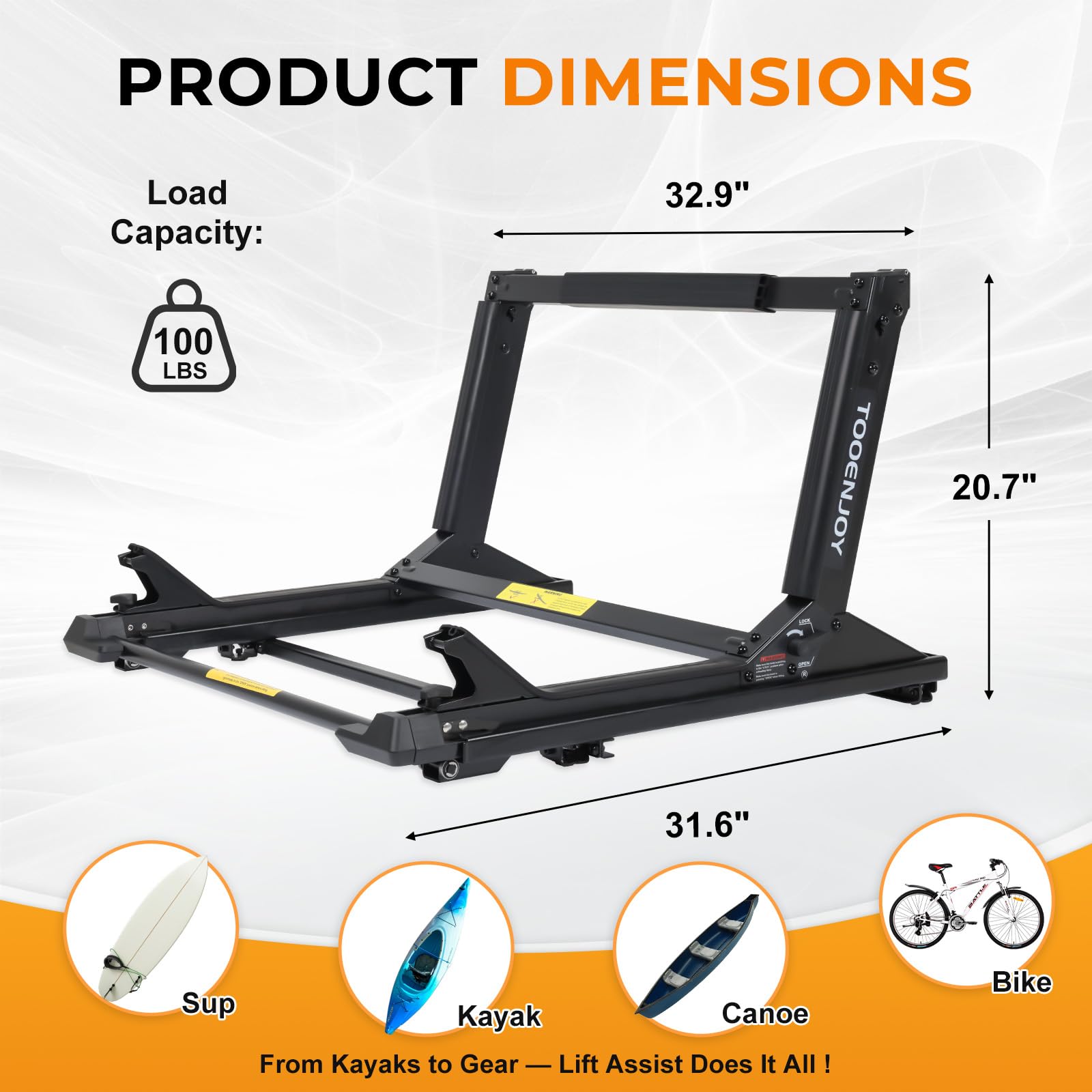 TOOENJOY Barre de Toit renforcée avec Assistance au Levage pour Kayak - Capacité 45 KG - Chargeur de Toit pour Kayak, canoë - Système élévateur d'assistance pour Chargement Facile