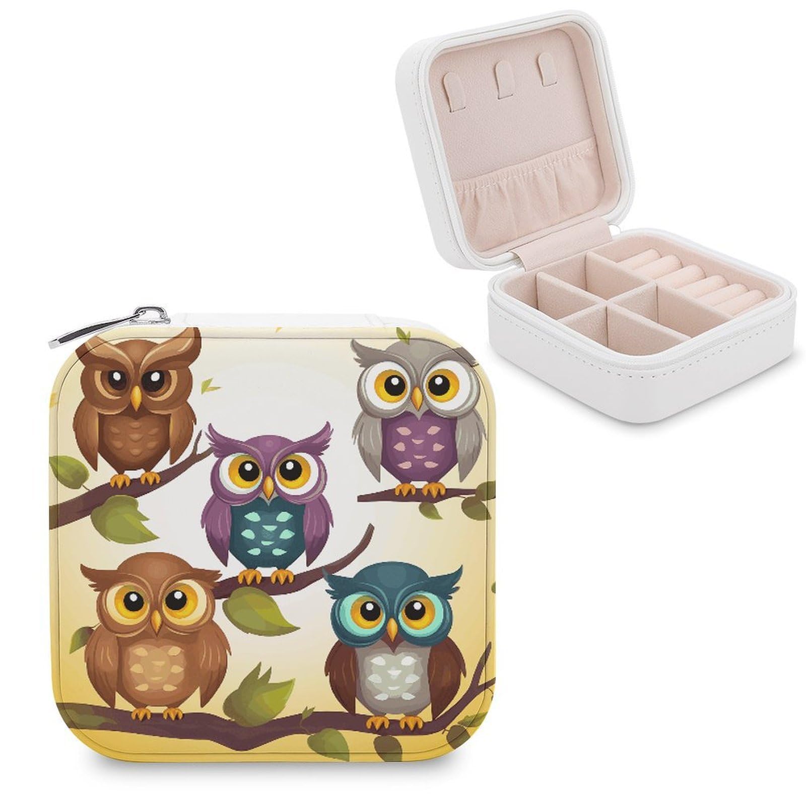 VstaDank Owls Birds Jewelry Box Exquisite Leather Jewelry Organizer Portable Trinket Organizer Fashion Travel Jewelry Case for Rings Earrings Necklaces Unique Gifts for Women