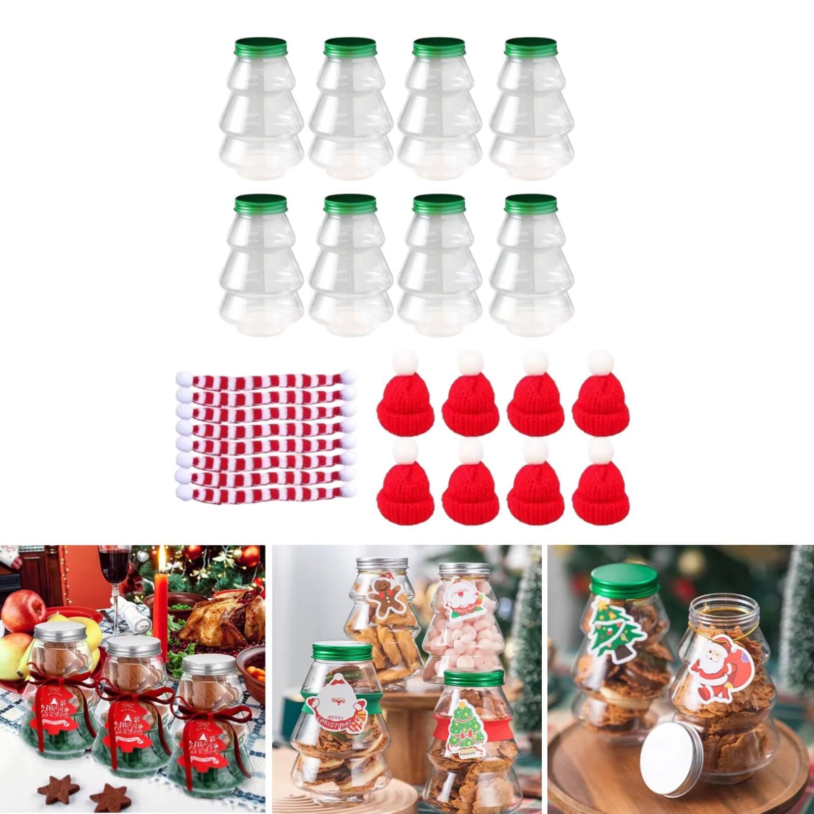 F Fityle 8 Pezzi Bottiglie di Succo Natalizie Contenitori per Caramelle Trasparente Vuoto con Tappi Albero di Natale Brocca per Bere Bomboniere per Feste di, Style B