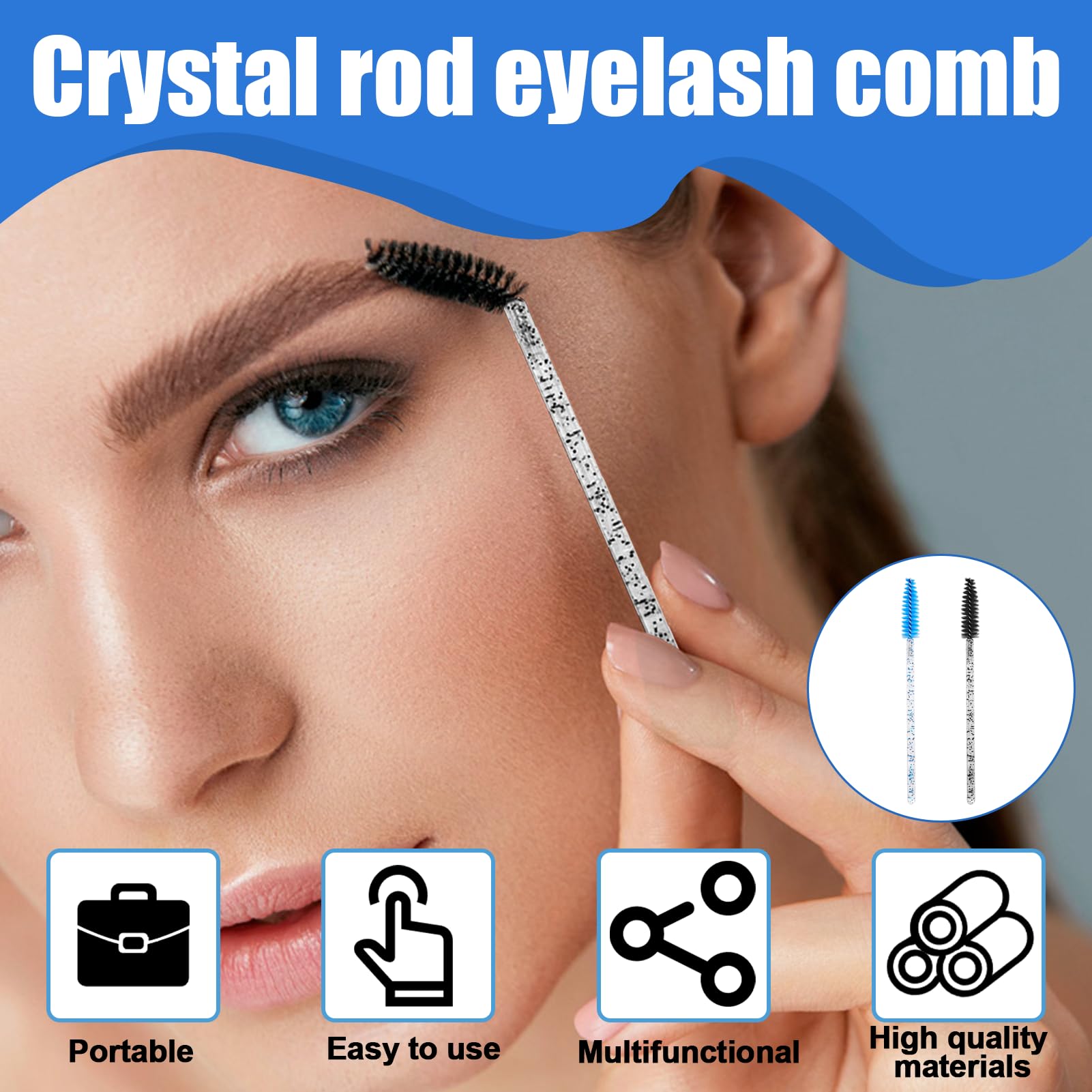Cepillos desechables para pestañas y aplicador de cejas con mango de cristal